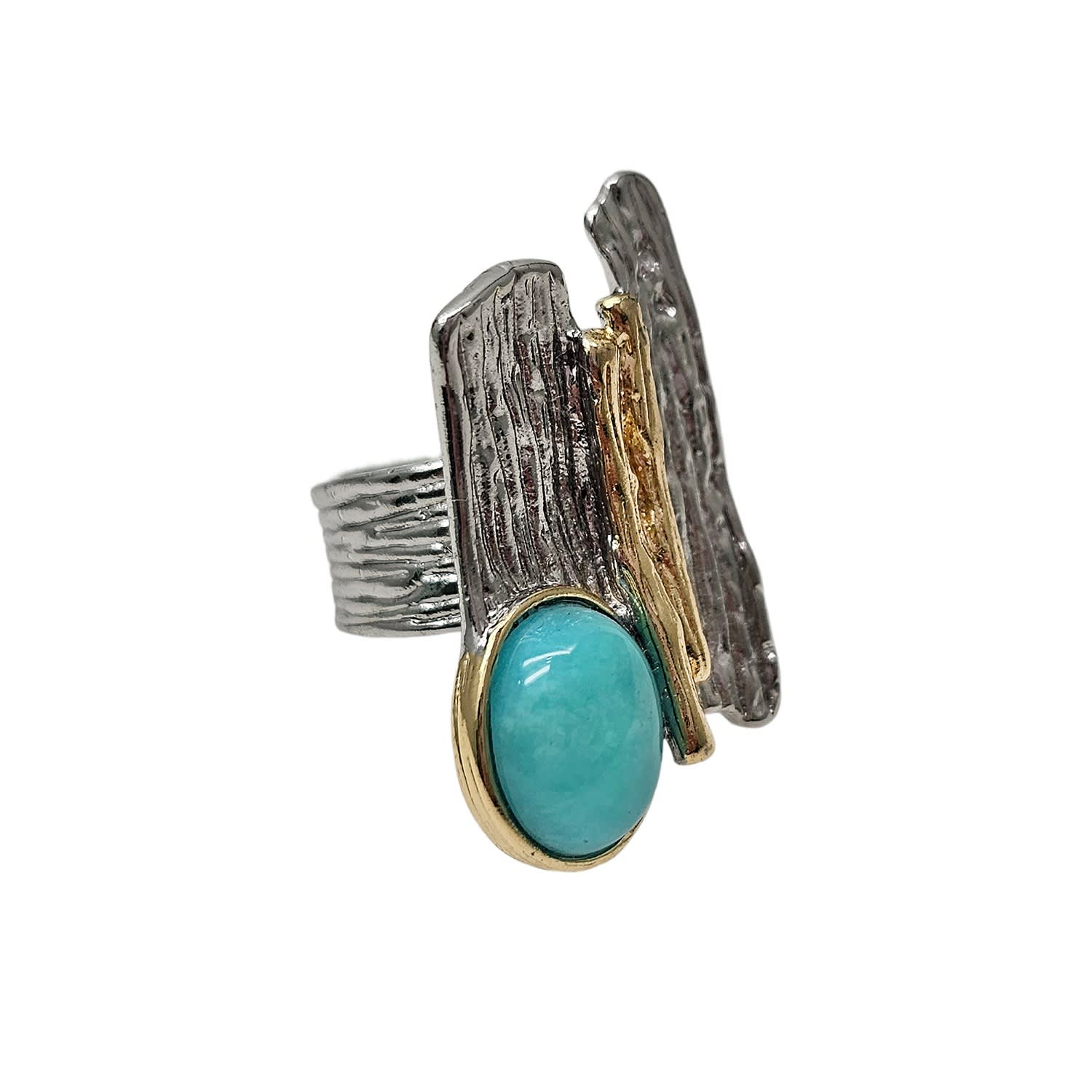Amazonite Stone Setting Platinum Statement Ring