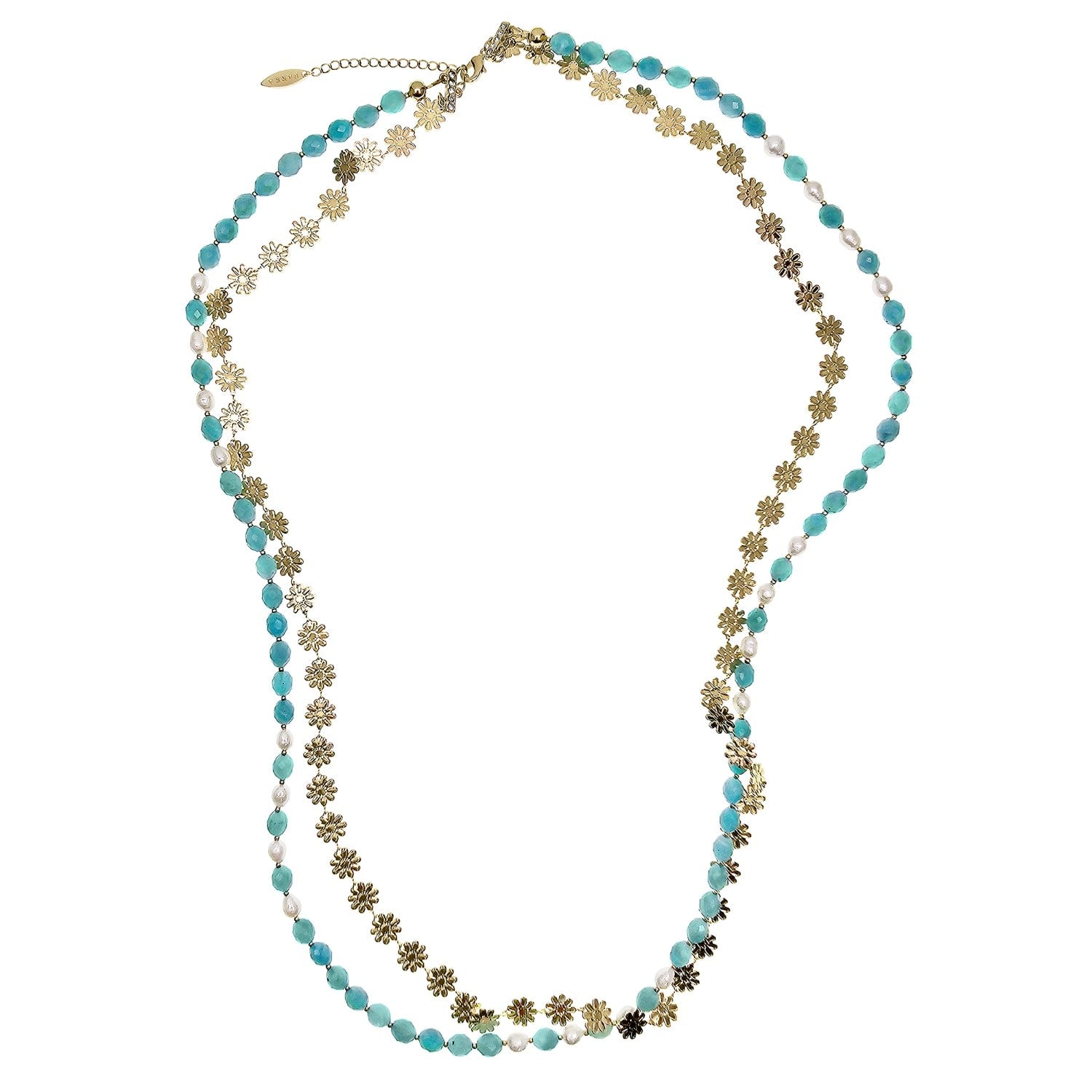 Amazonite With Flower Chain Double Layers Necklace