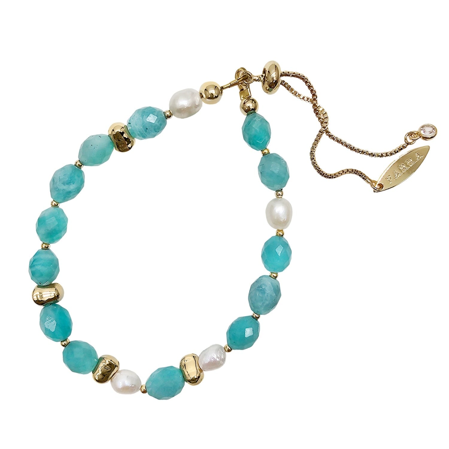 Amazonite With Freshwater Pearls Adjustable Bracelet