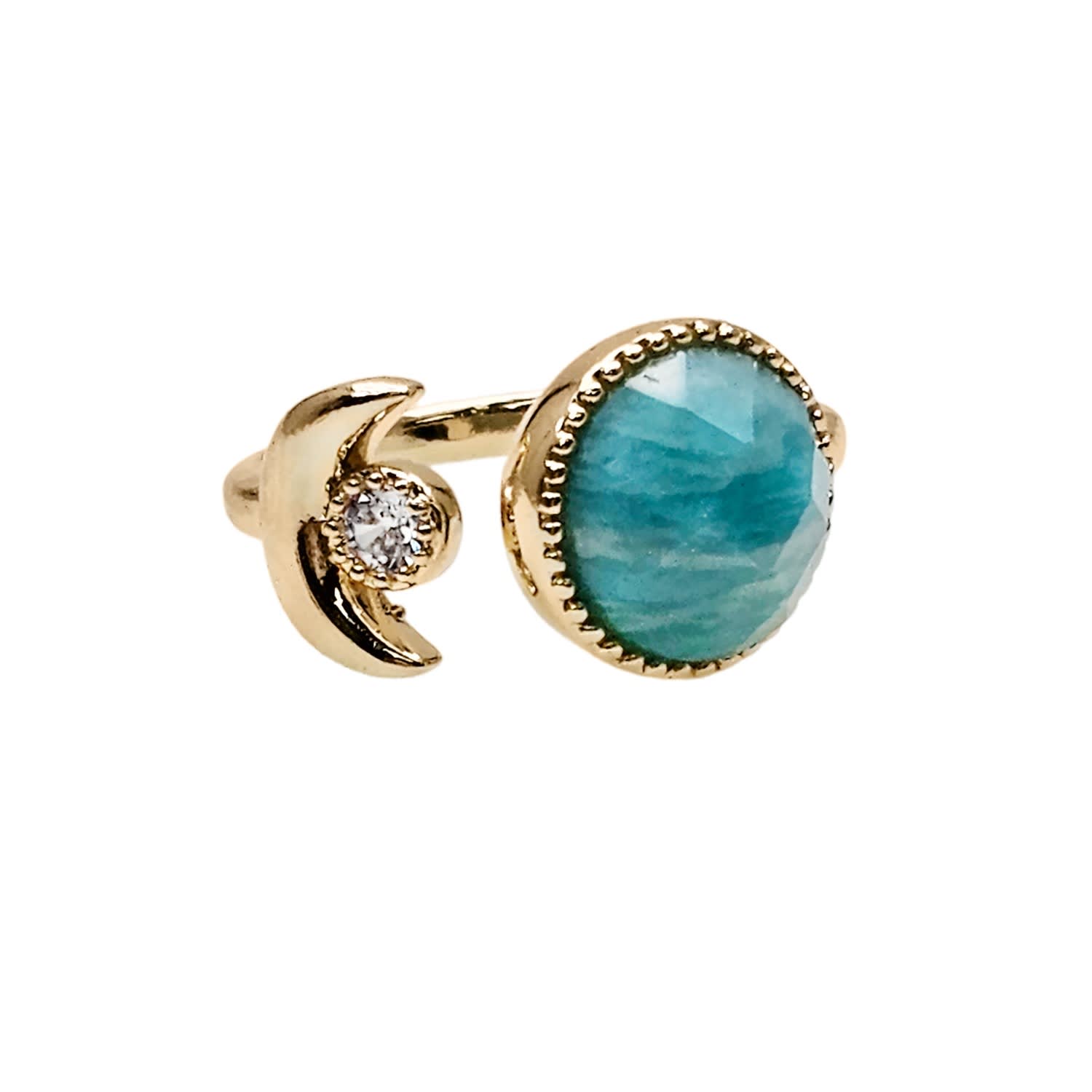 Amazonite With Zircon Open Ring