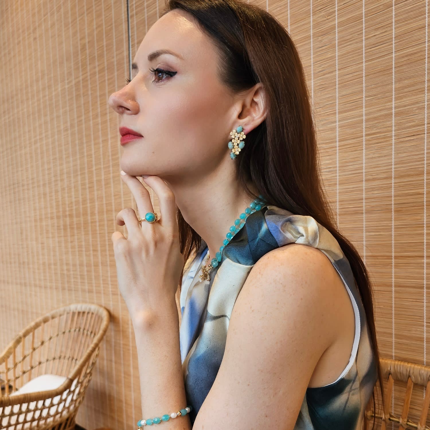 Amazonite With Zircon Open Ring