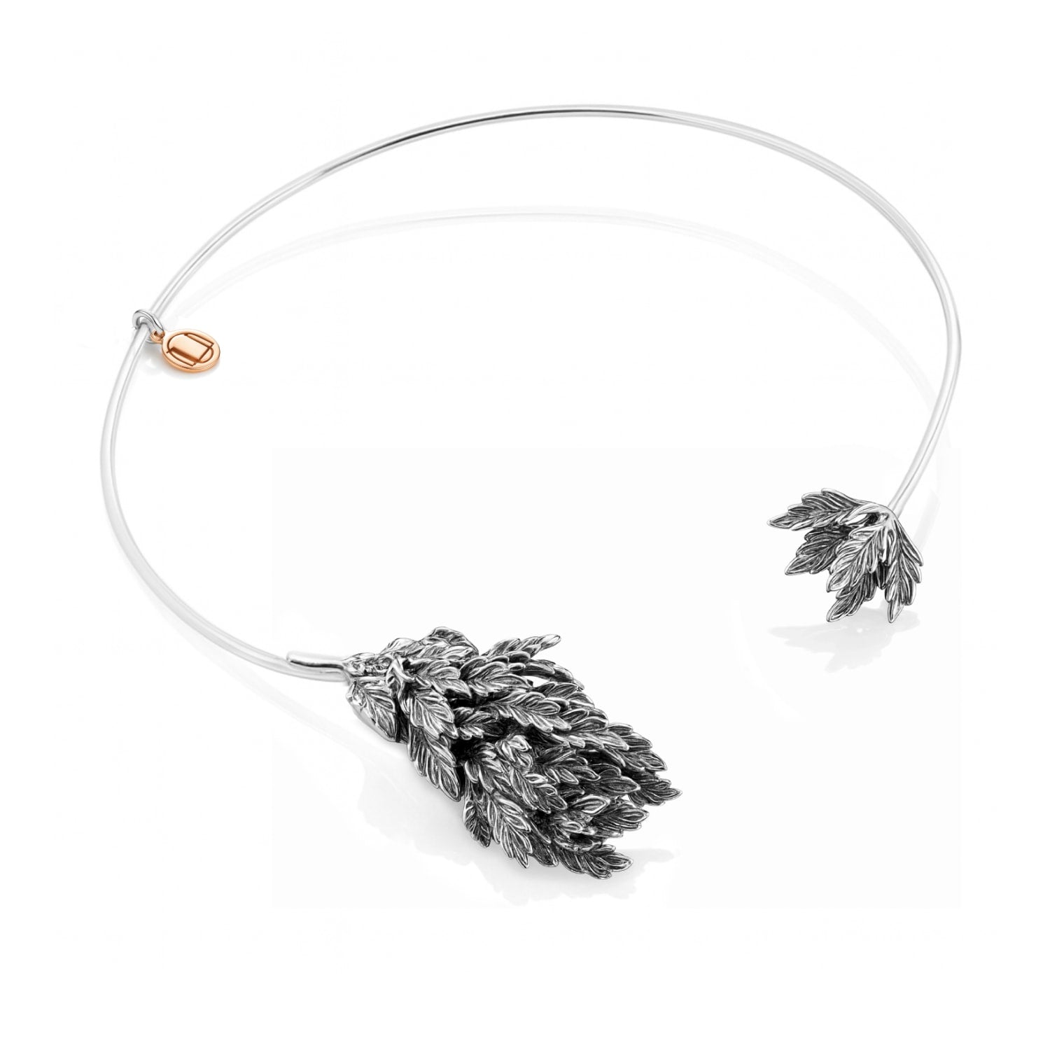 Amazzonia Sterling Silver Leaf Choker Necklace – Nature-Inspired Sculptural Design – Jewelry For Women