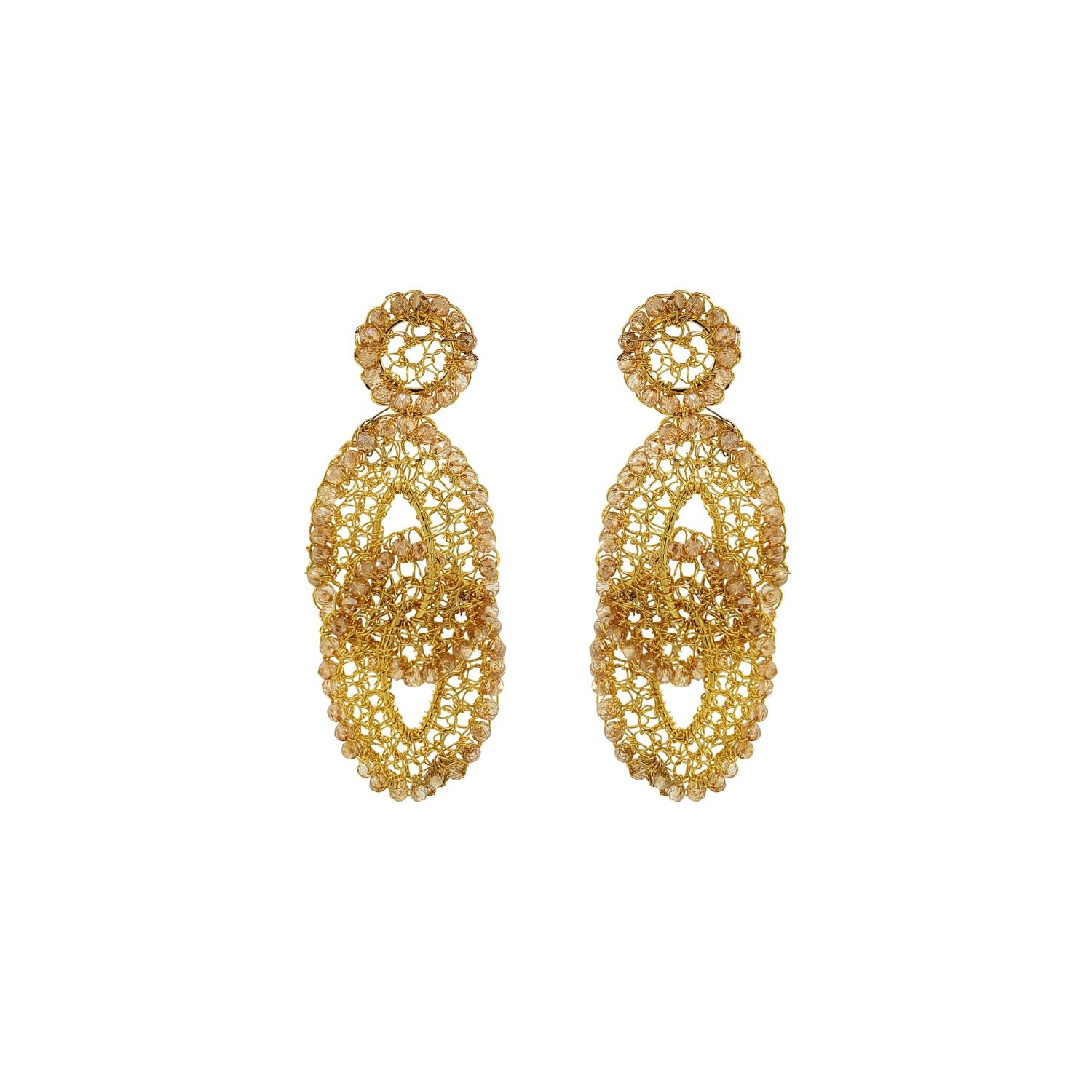 Amber & Gold Minerva Handmade Crochet Earrings