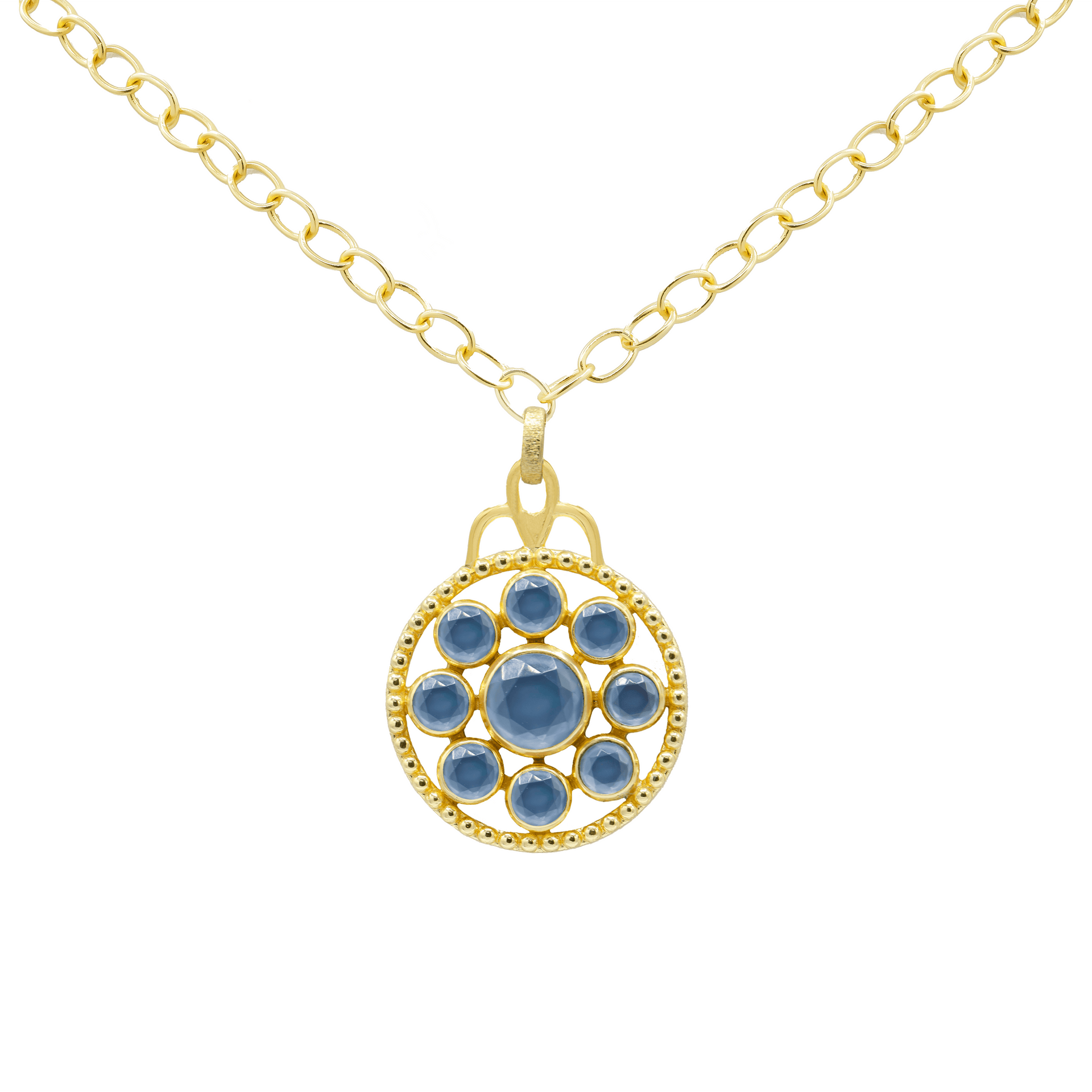 Ambrosia Stone Medallion Necklace In Blue Sapphire Doublet