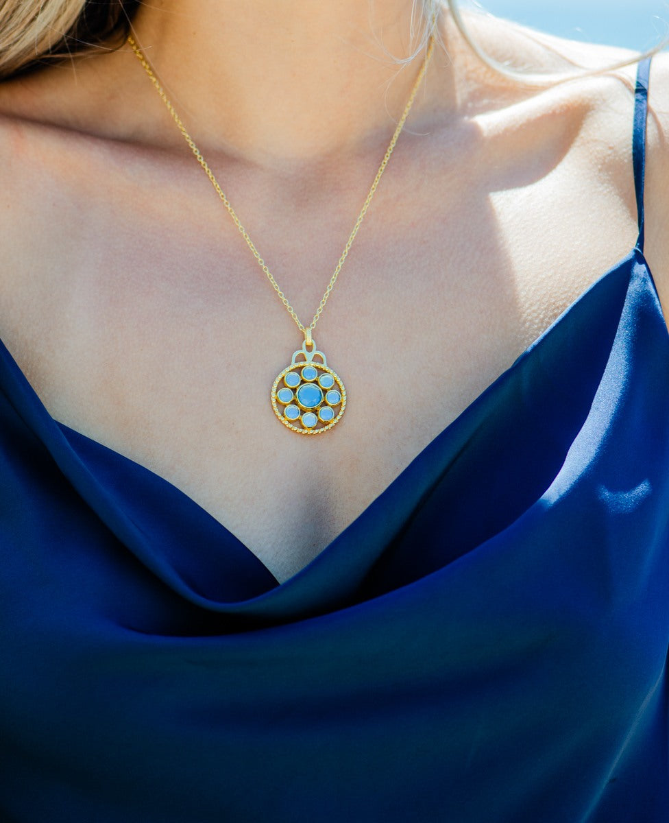 Ambrosia Stone Medallion Necklace In Blue Sapphire Doublet
