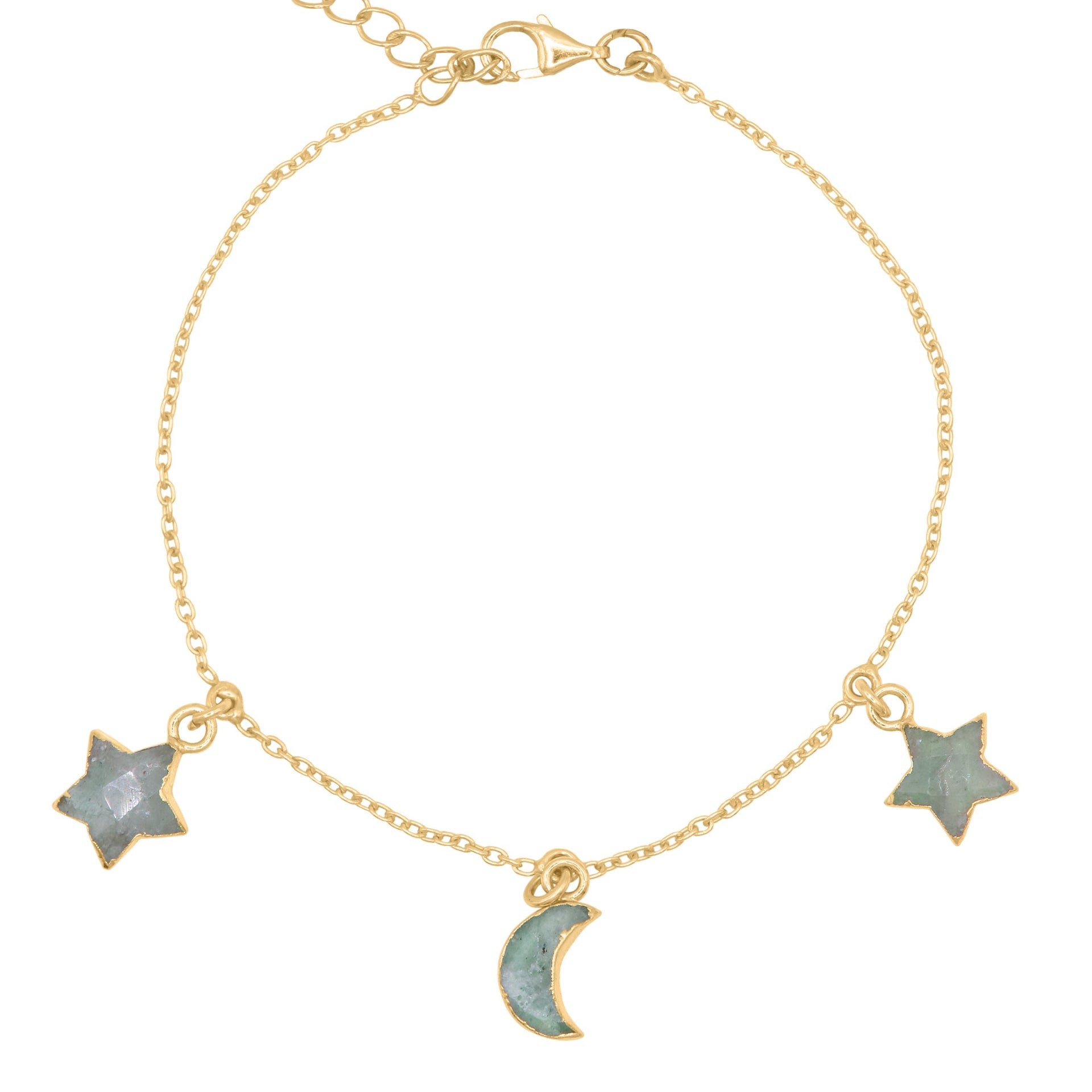 Amelia Aventurine Star & Moon Charm Bracelet | Gold Plated
