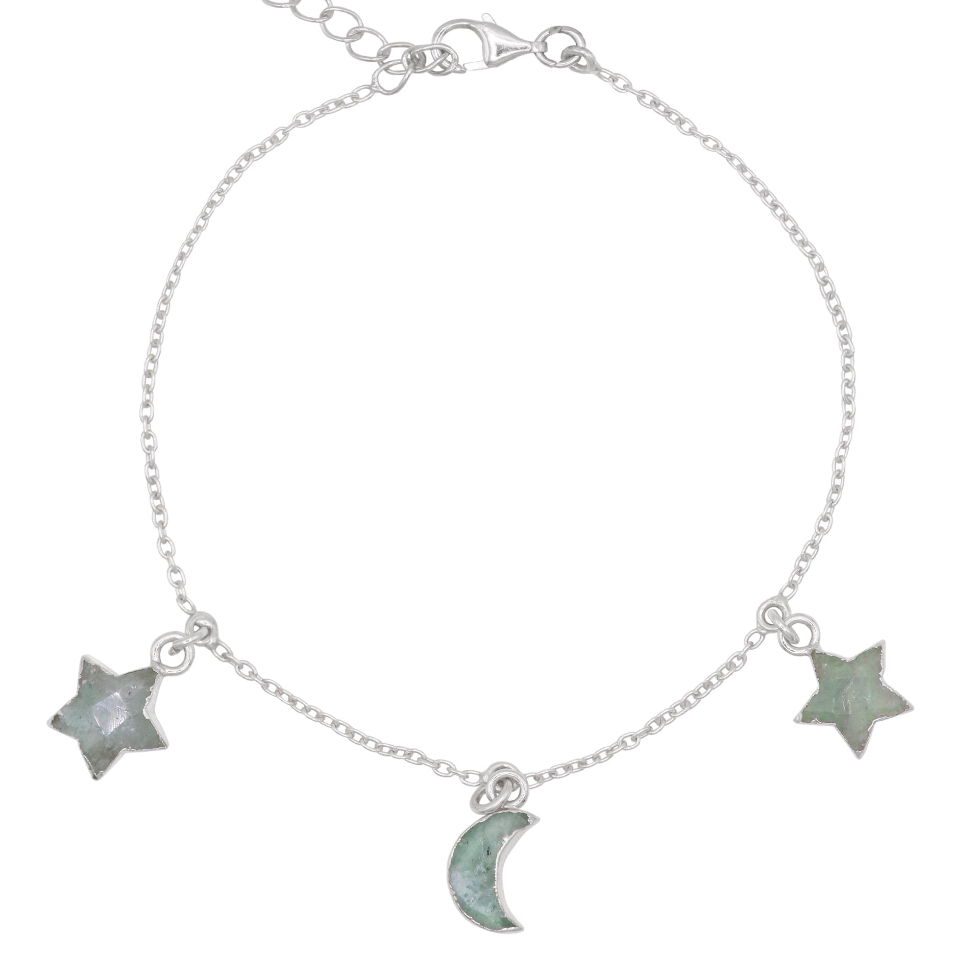 Amelia Aventurine Star & Moon Charm Bracelet | Sterling Silver