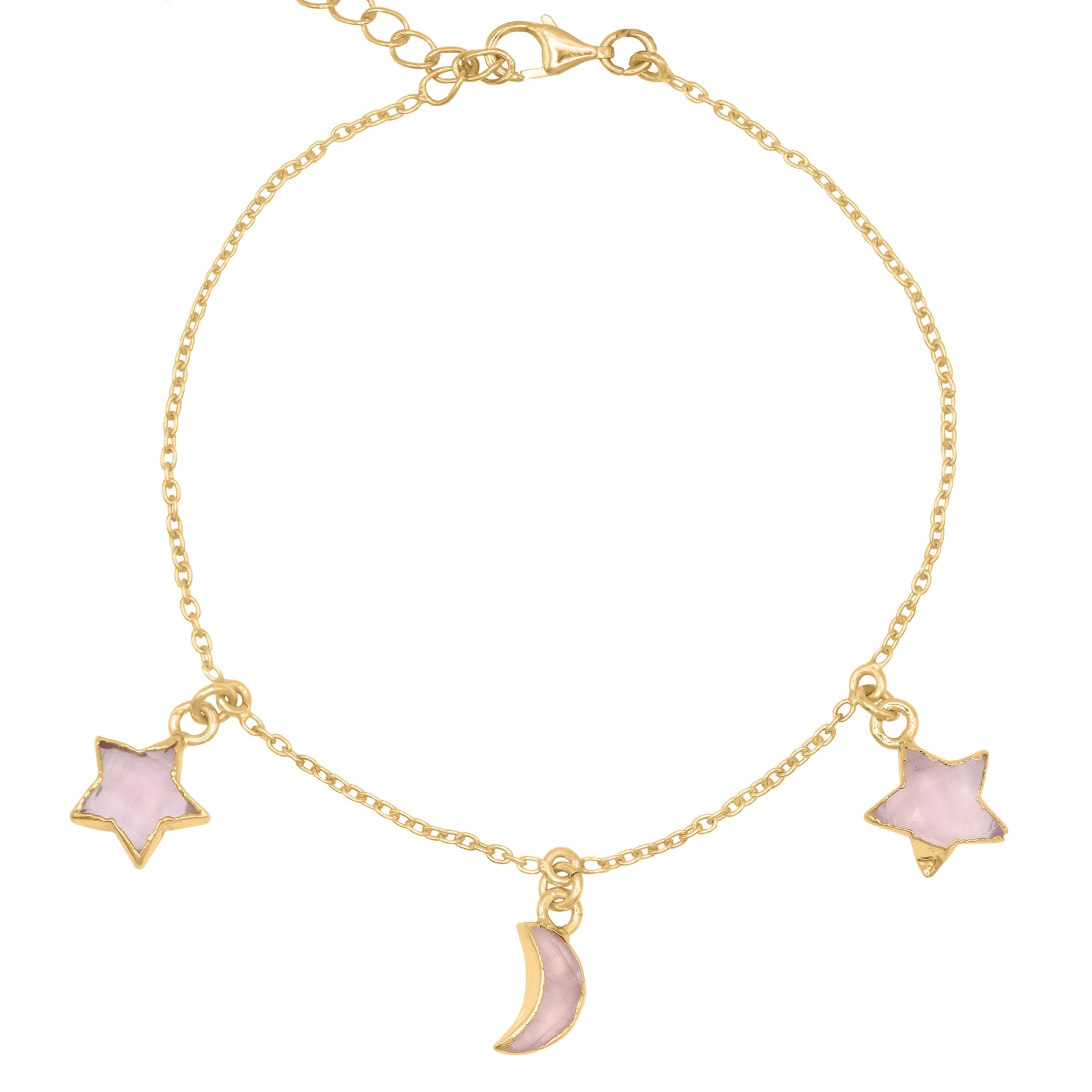 Amelia Rose Quartz Star & Moon Charm Bracelet | Gold Plated