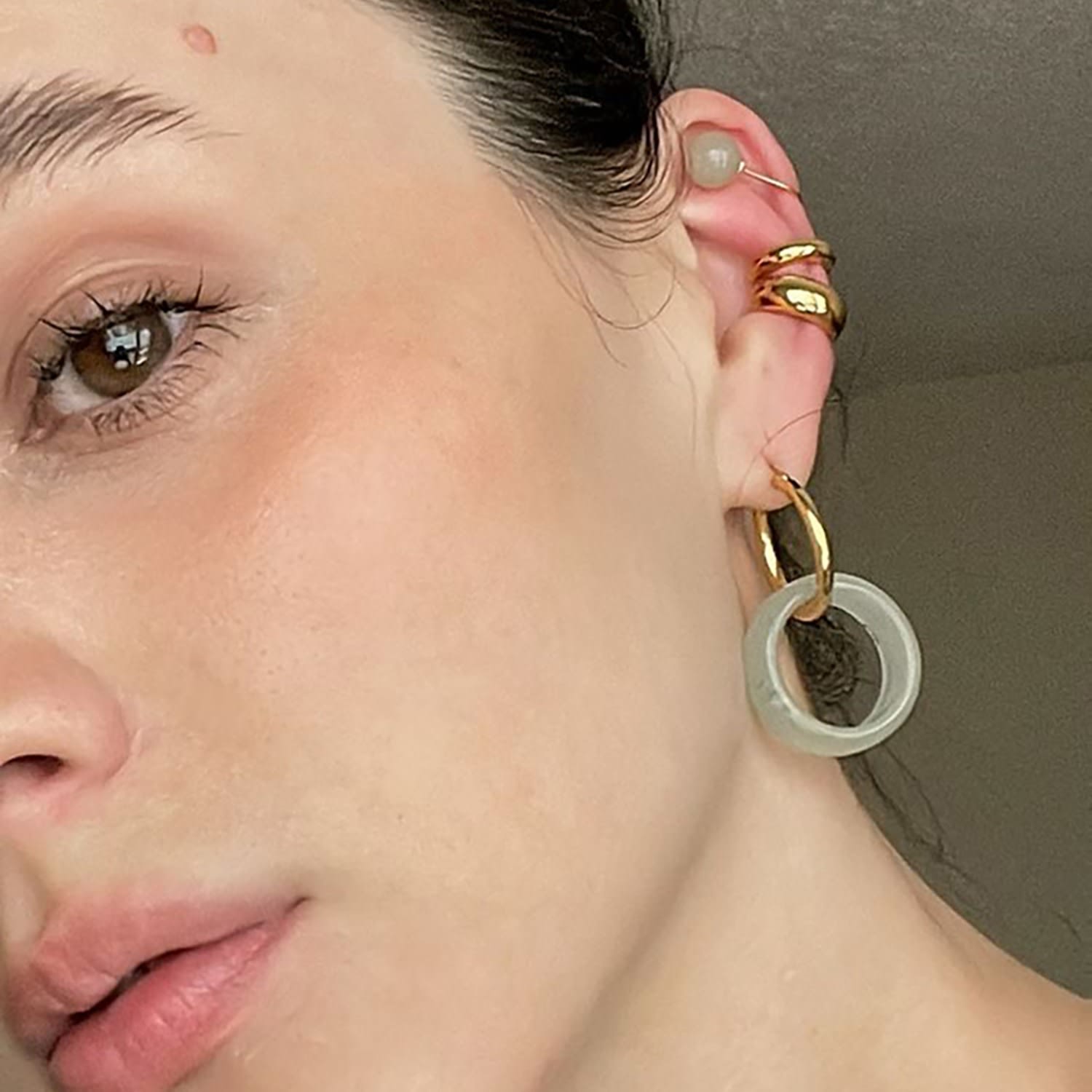 Amelie Skinny Jade Stone Hoop Earrings - Off White