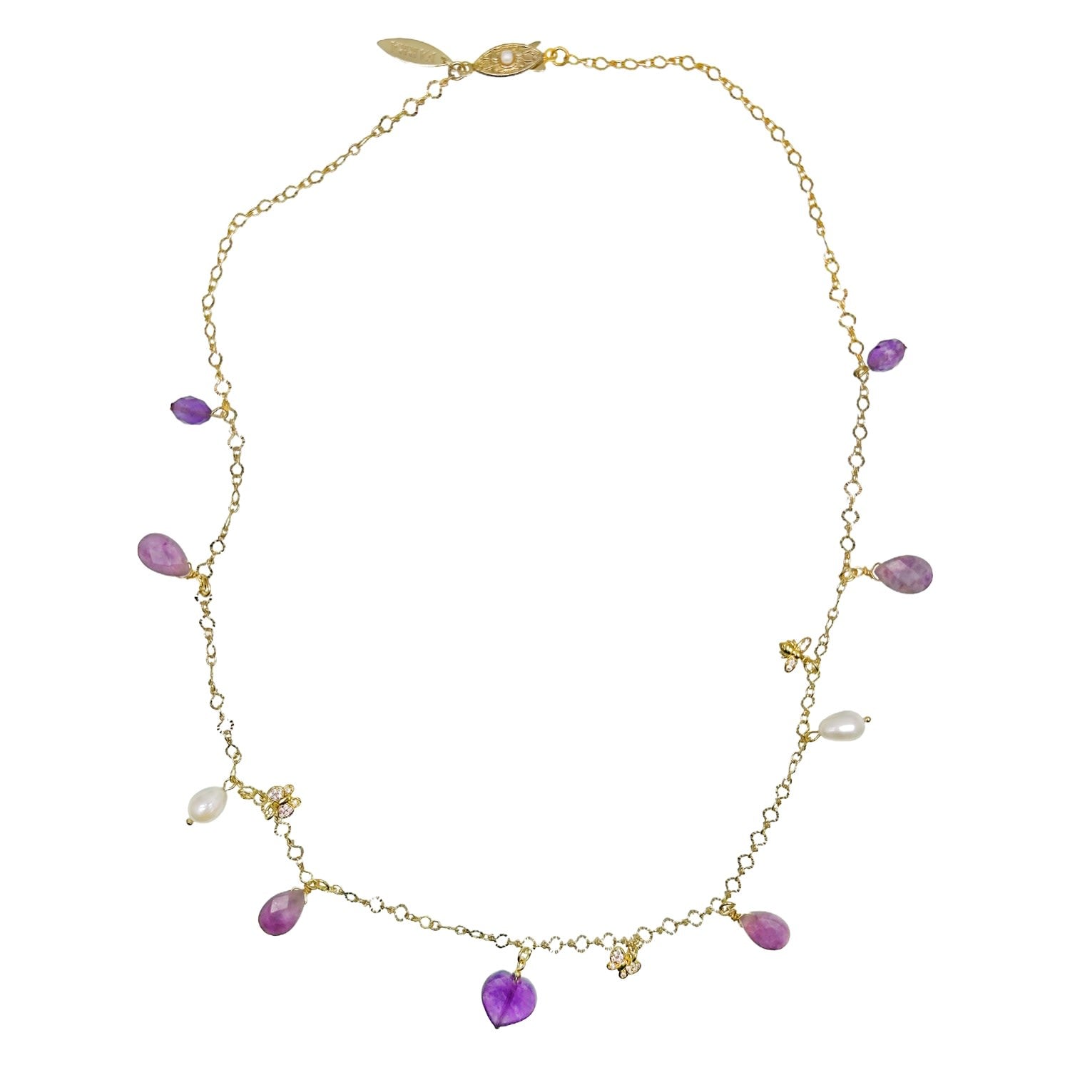 Amethyst And Freshwater Pearl Delicate Charm Necklace