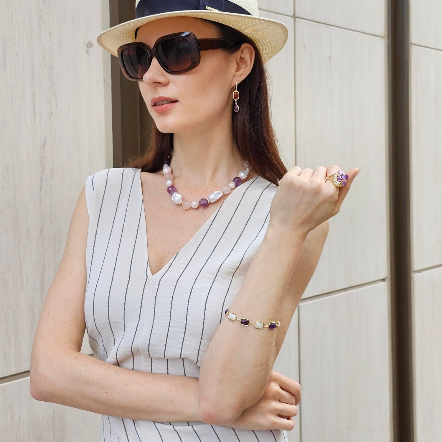 Amethyst And Moonstone Box Clasp Bracelet