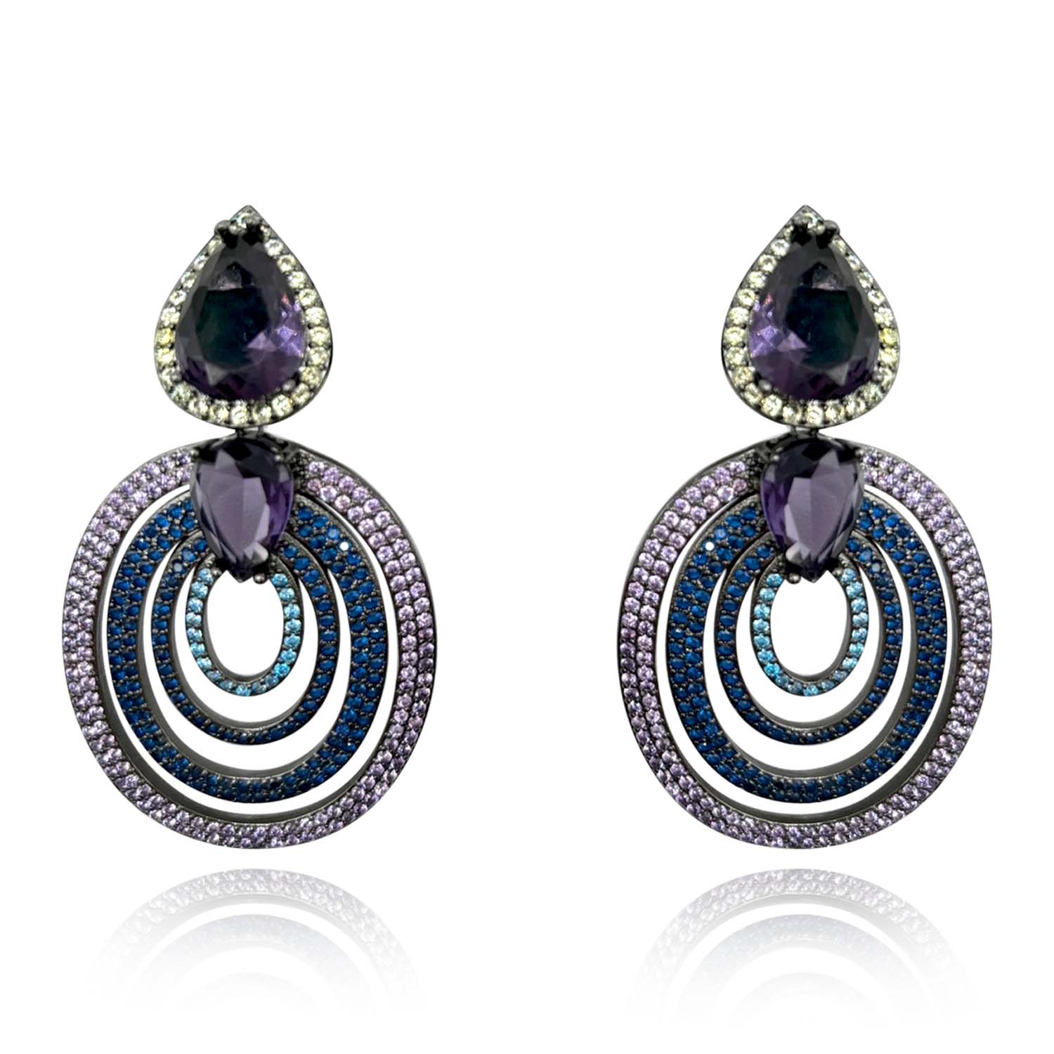Amethyst And Sapphire Cubic Zirconium Large Oval Drop Earrings