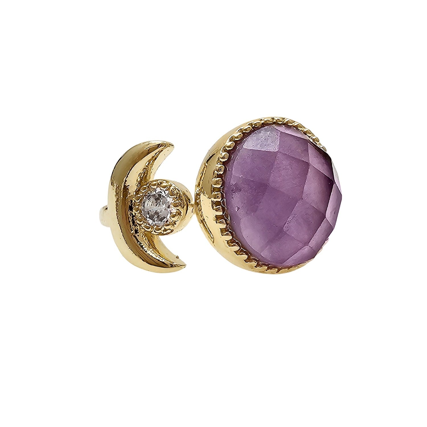 Amethyst And Zircon Adjustable Open Ring