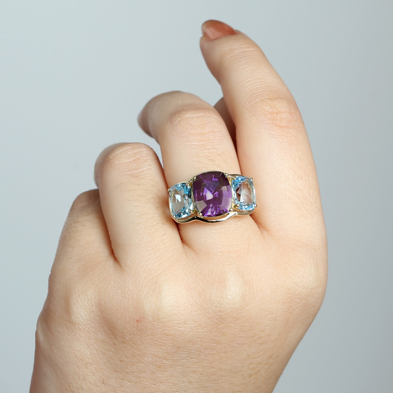 Colorful Gemstone Three-Stone Ring In 18K Gold