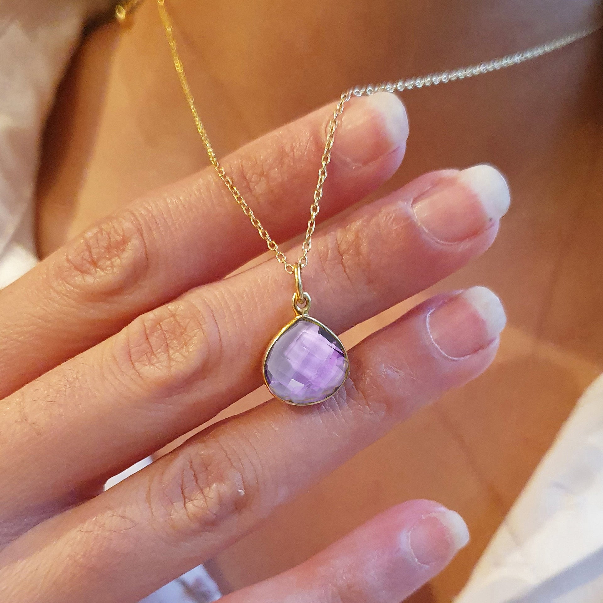 Amethyst February Birthstone Purple Pendant Charm Necklace