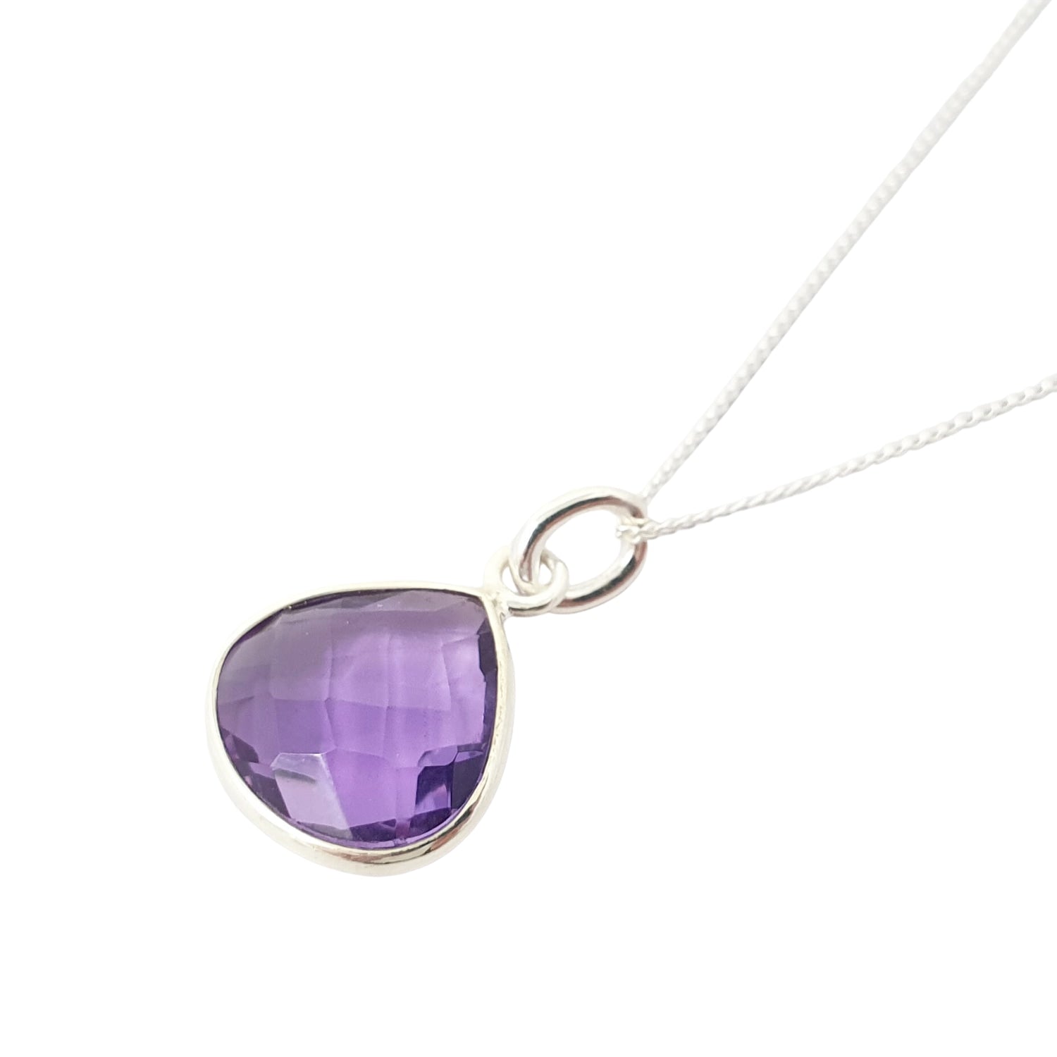 Amethyst February Birthstone Silver Pendant Charm Purple Crystal Necklace