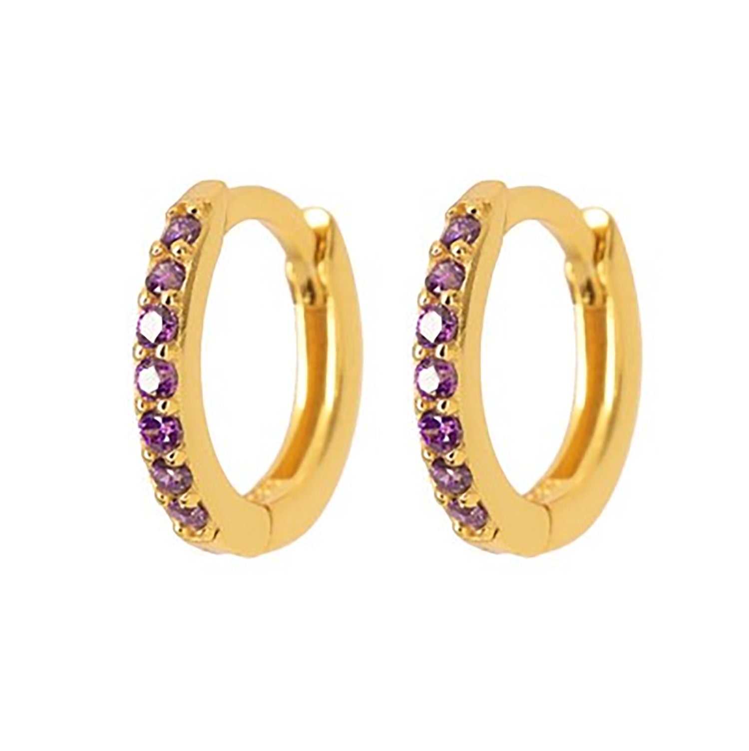 Amethyst February Birthstone Small Huggie Hoop Earrings