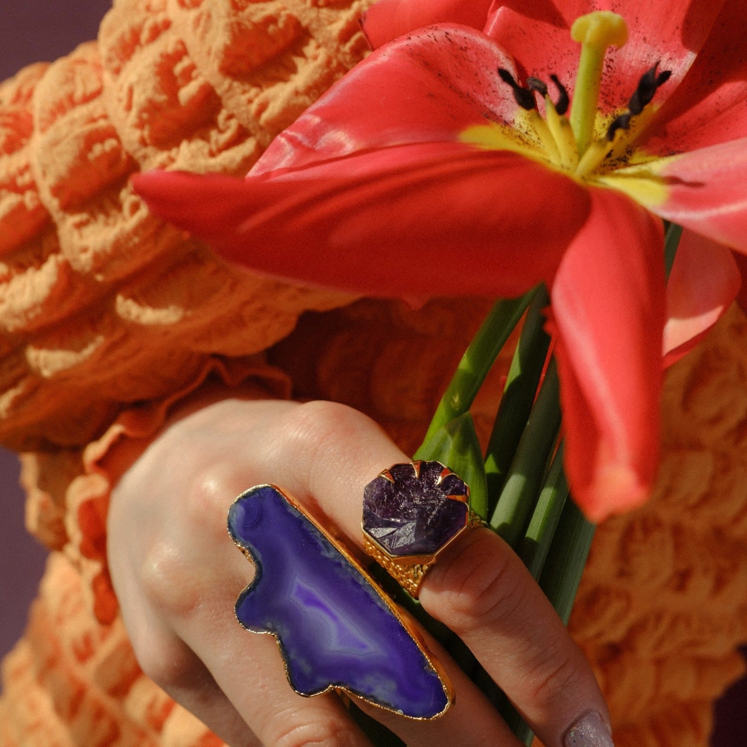 Amethyst Gold Adjustable Statement Ring