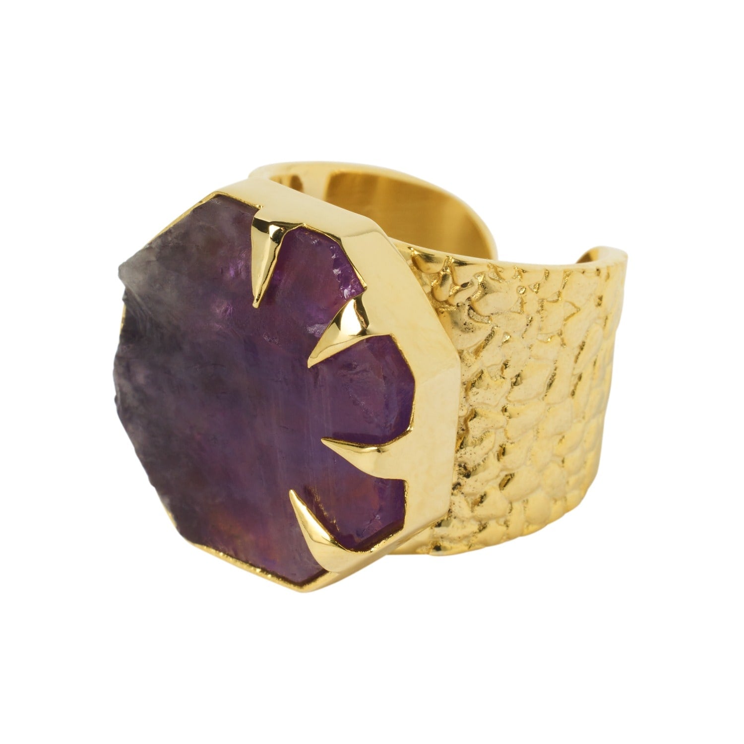Amethyst Gold Adjustable Statement Ring