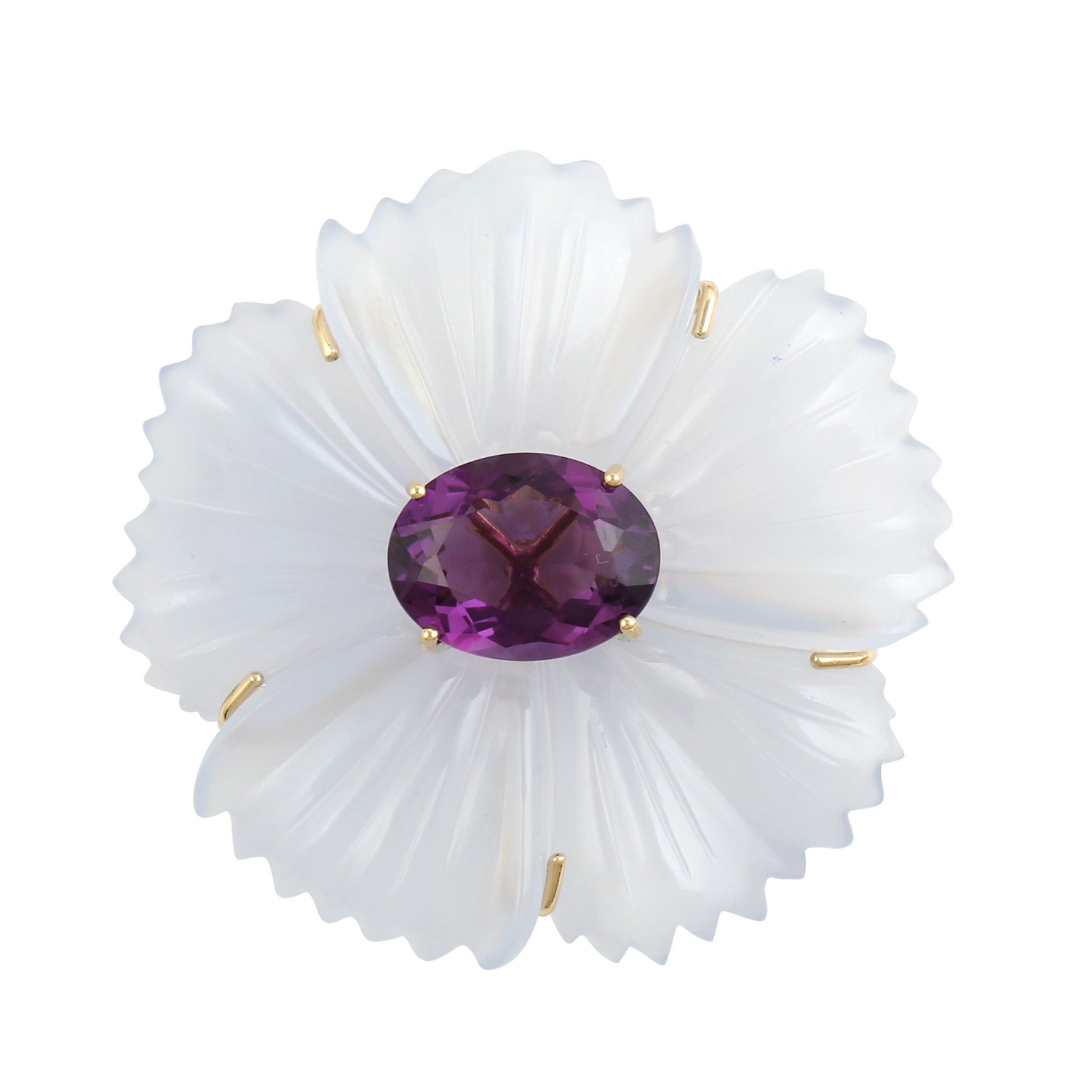 Amethyst & Hand-Carved Chalcedony Flower Pendant – Fine Artisan Jewelry