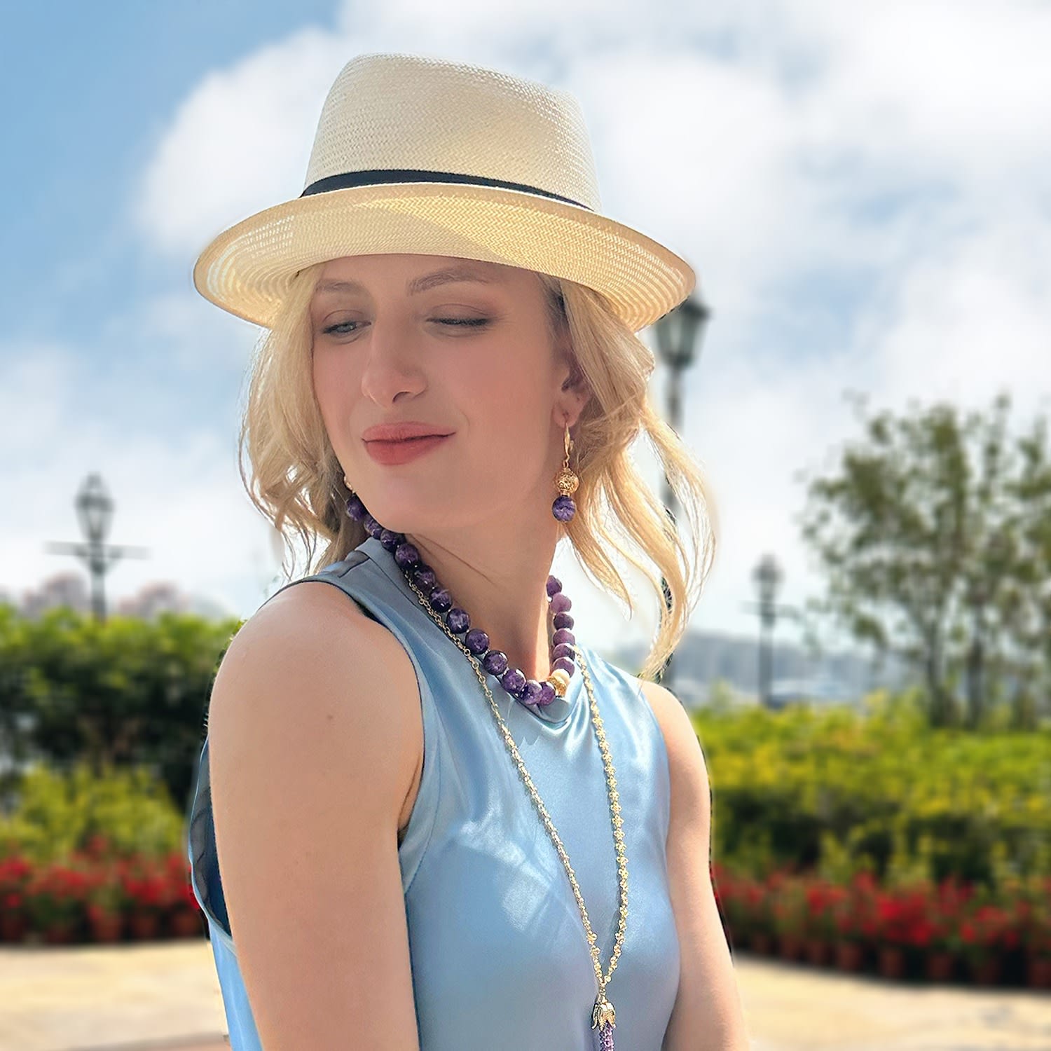 Amethyst Chunky Hoop Earrings