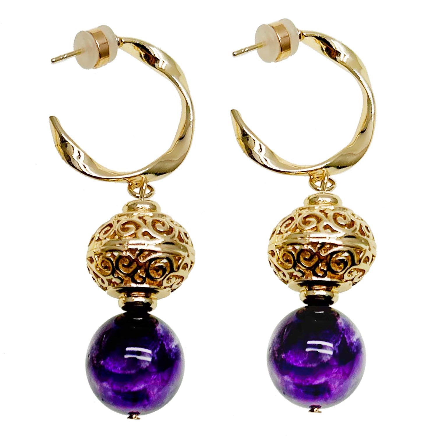Amethyst Chunky Hoop Earrings