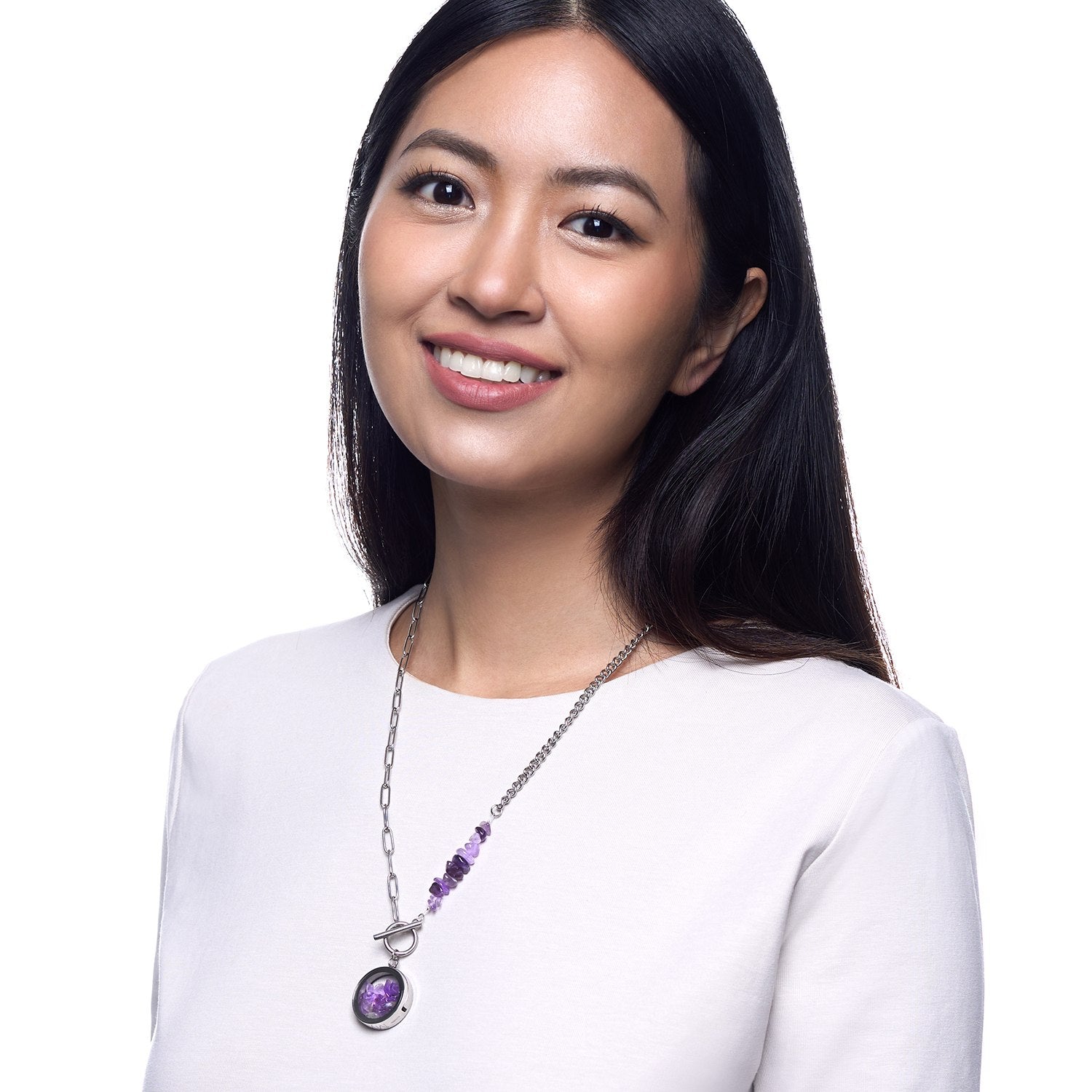 Amethyst Necklace With Beaded Amethyst Chain Charm And Toggle Clasp – Natural Gemstone Jewelry, Birthstone Necklace