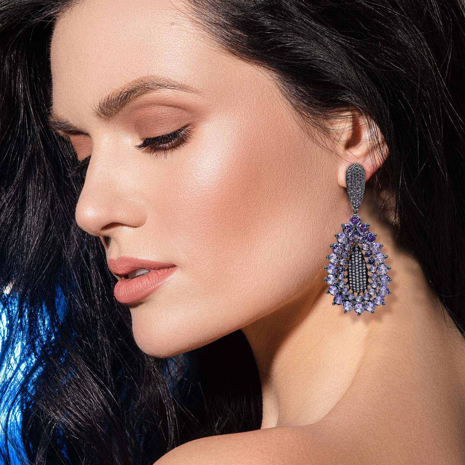 Amethyst Pave Cubic Zircounium Drop Earrings