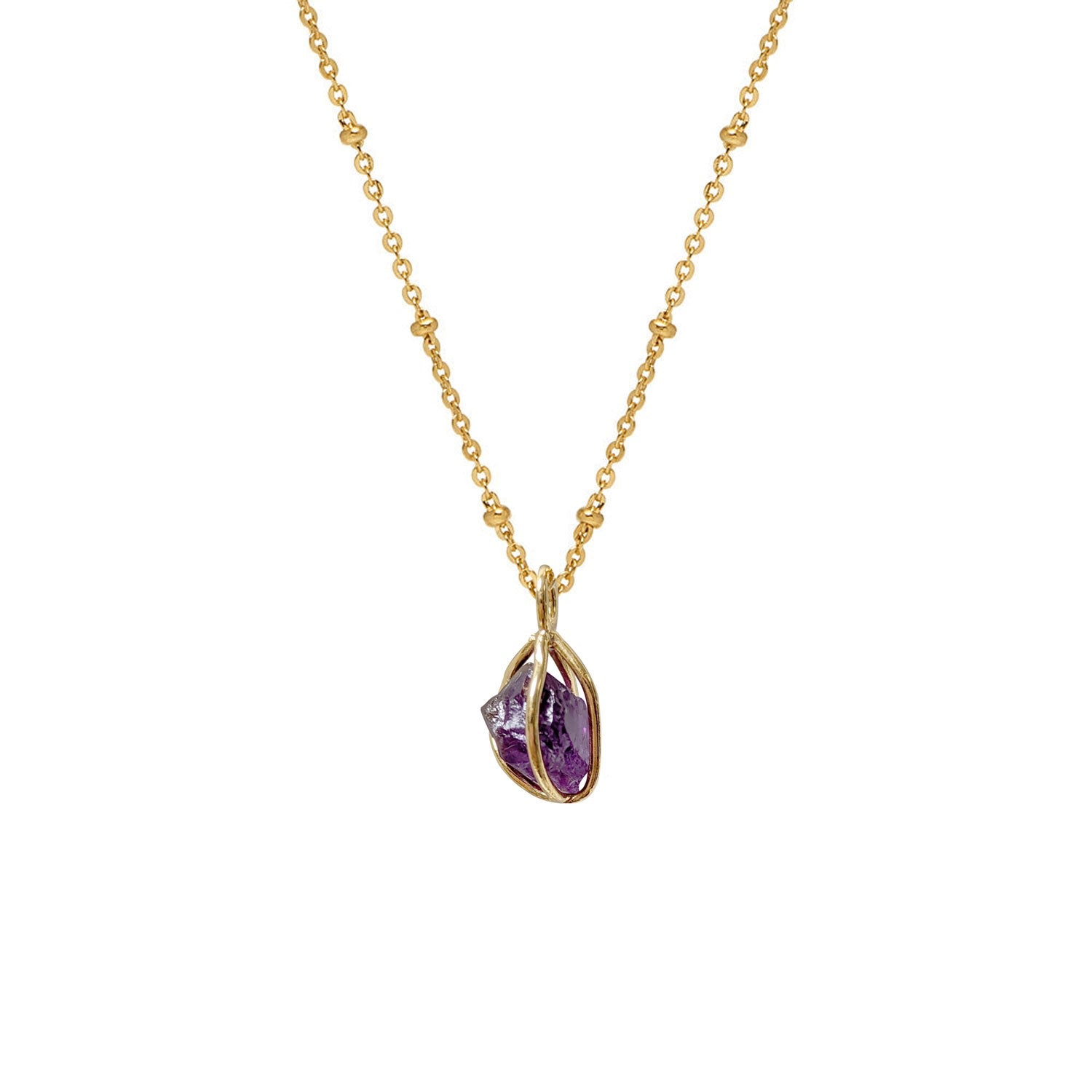 Amethyst Raw In Cage Pendant On Satellite Chain