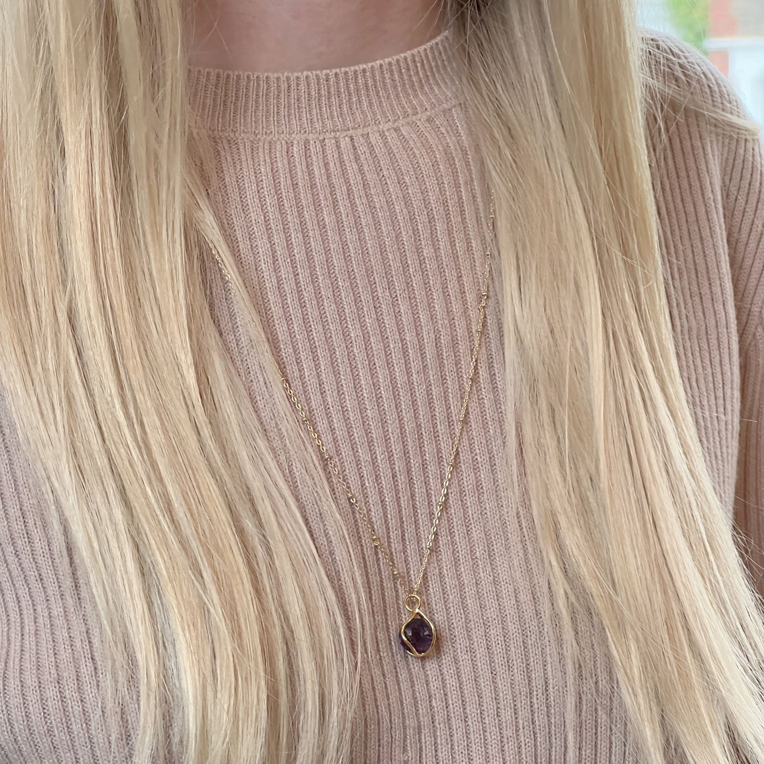 Amethyst Raw In Cage Pendant On Satellite Chain