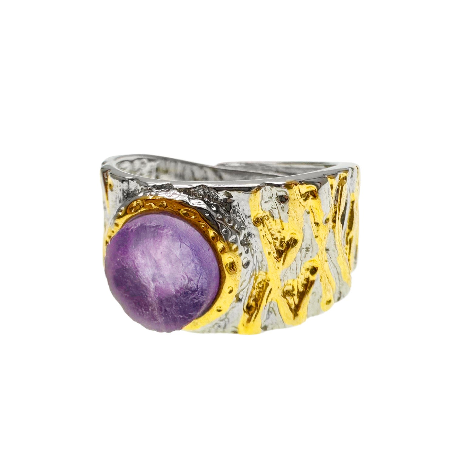 Amethyst Stone Platinum Plated Brass Adjustable Ring