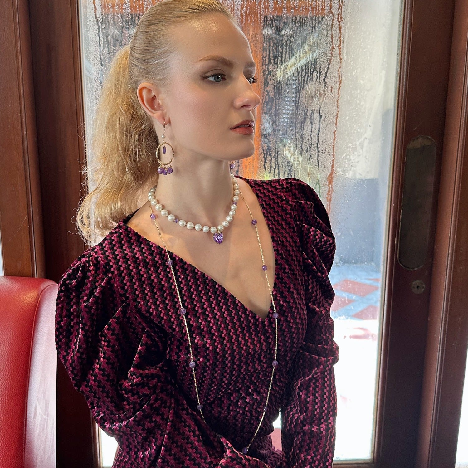 Amethyst Stones Long Chain Necklace