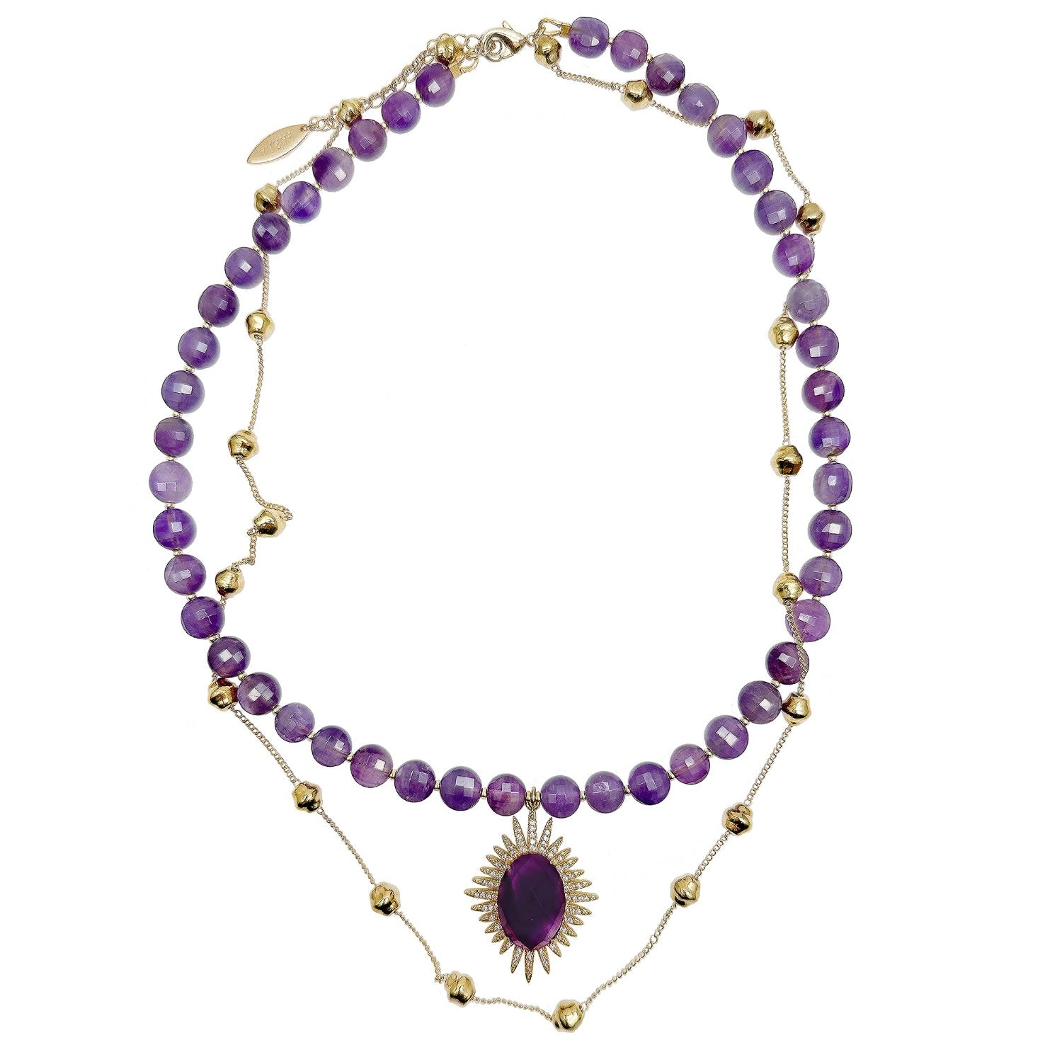 Amethyst Stones With Pendant Double Layers Necklace