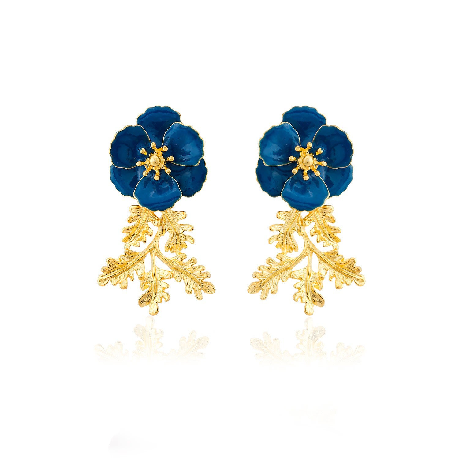 Blue Leafy Blossom Flower Earrings