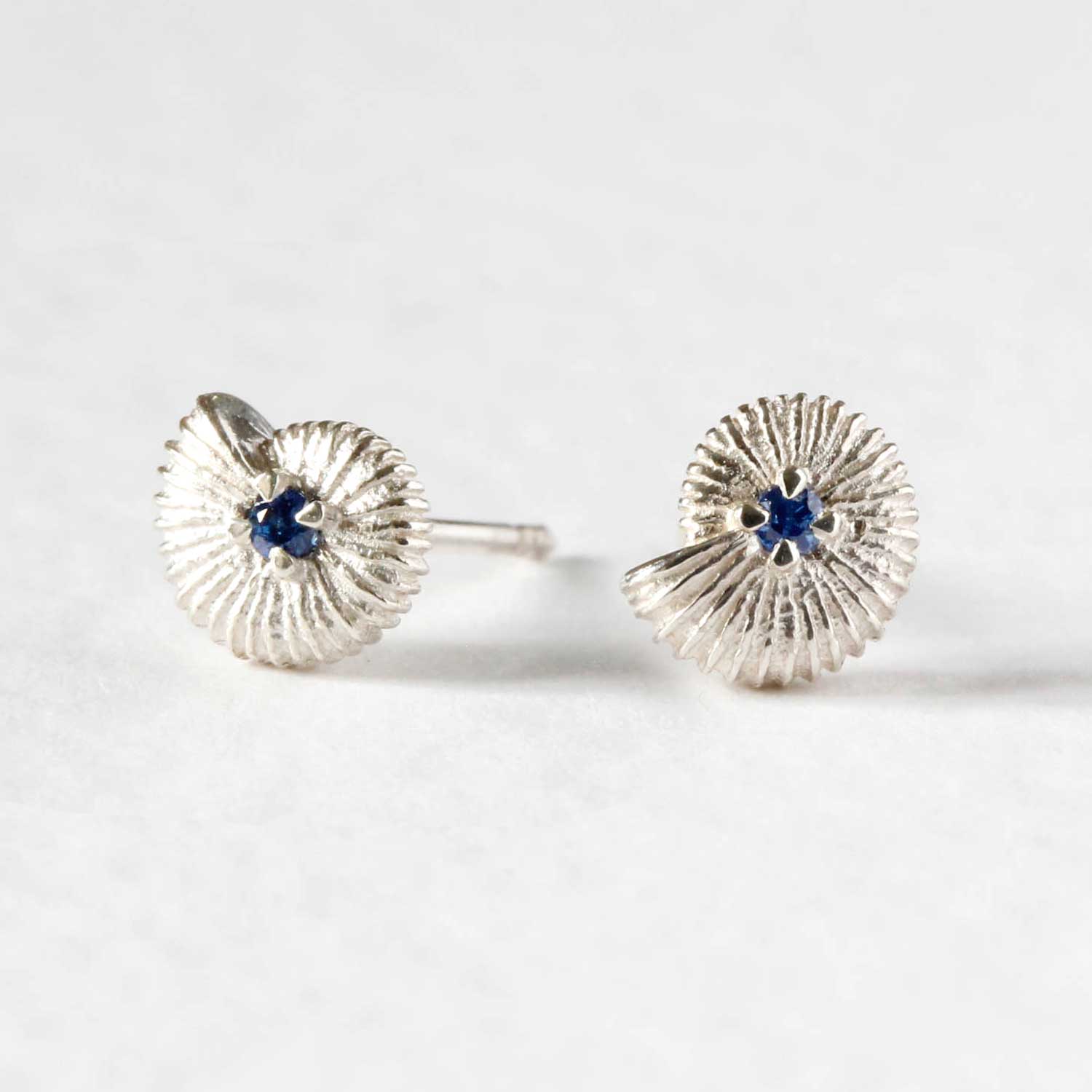 Ammonite Sapphire Earrings - Silver