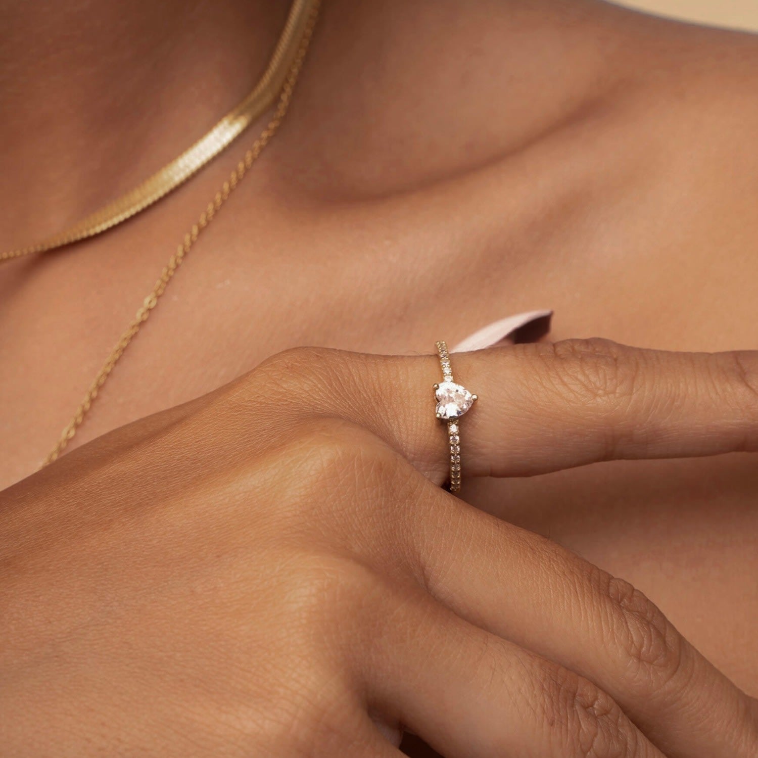 Amoré Dainty Heart Stone Ring