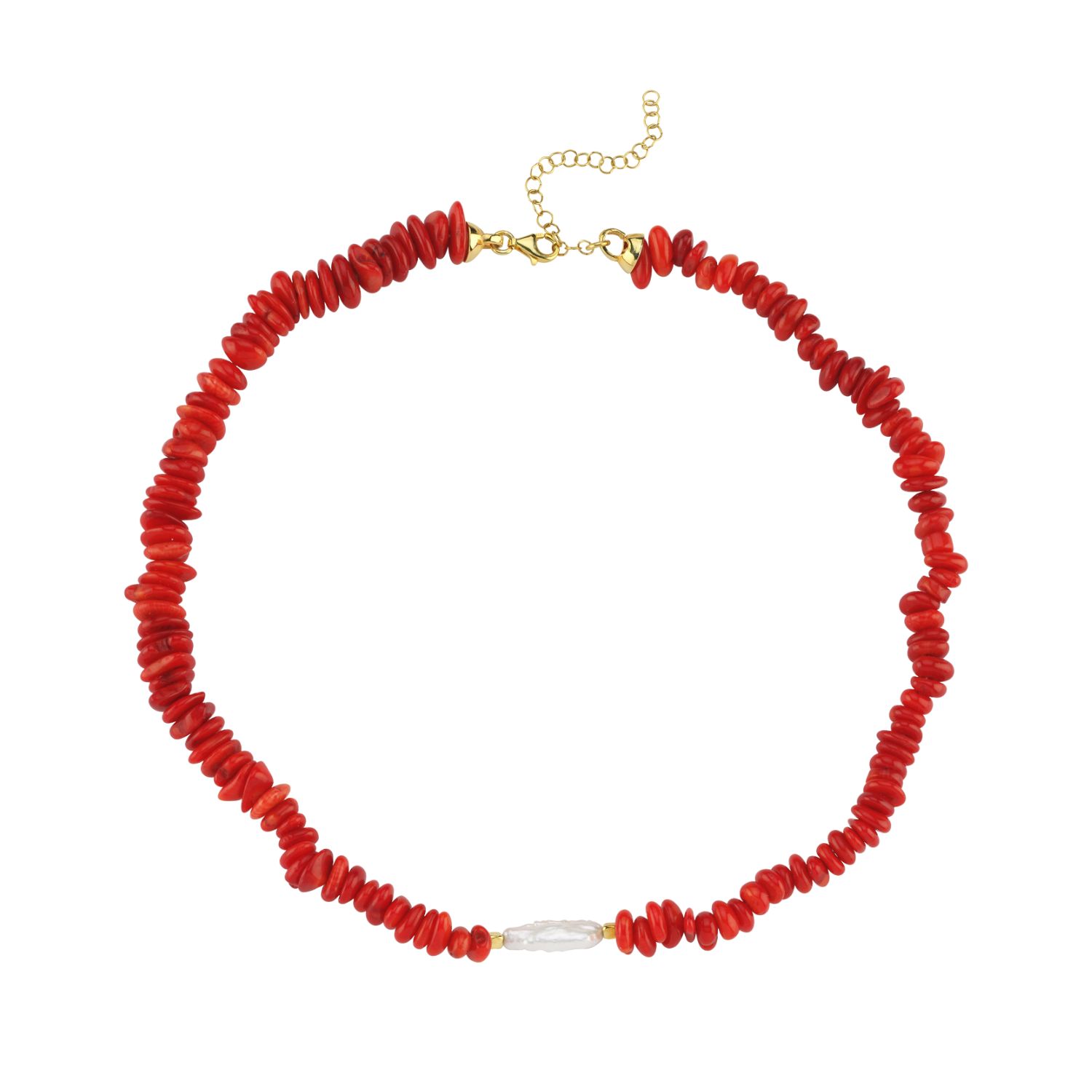 Amorphous Baroque Pearl Red Coral Necklace