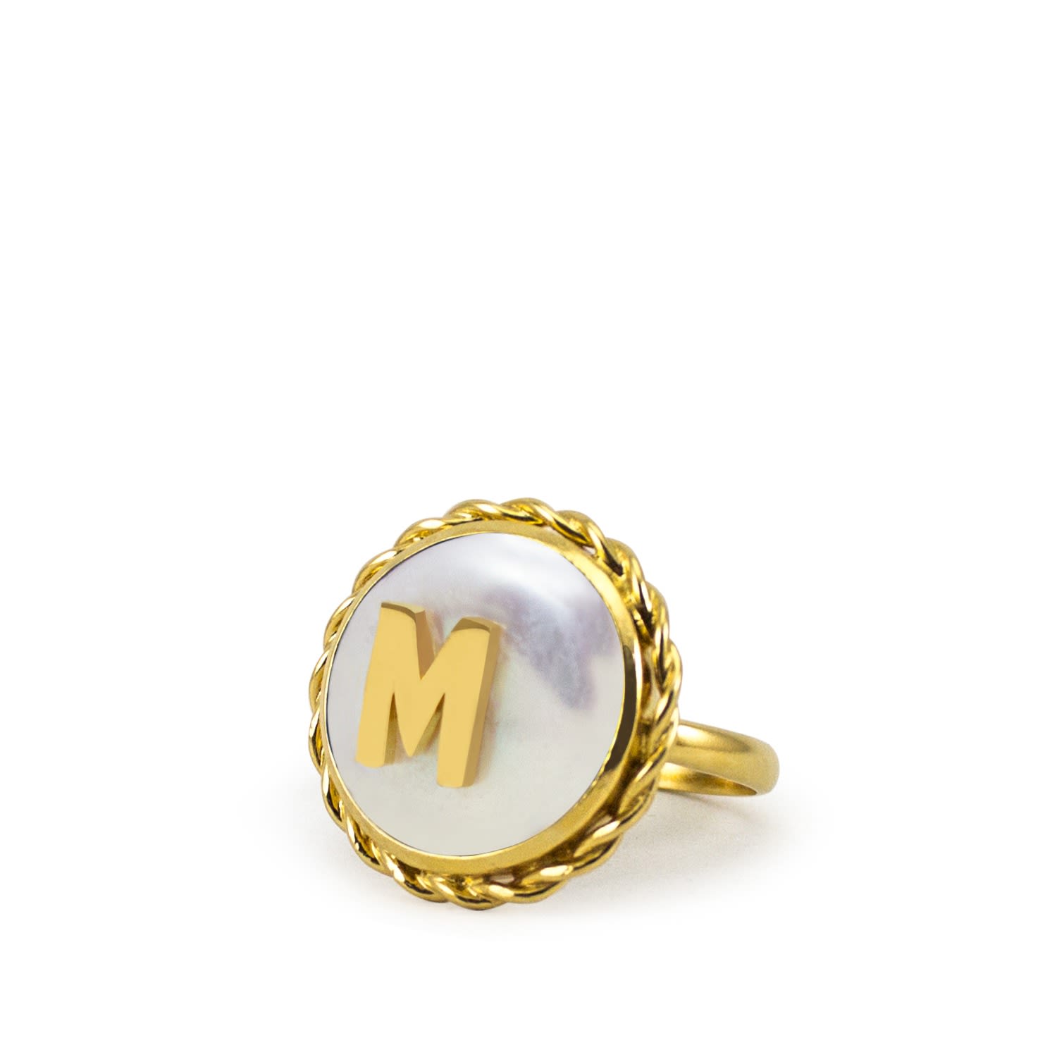 Moonglow Gold-Plated Initial M Pearl Ring