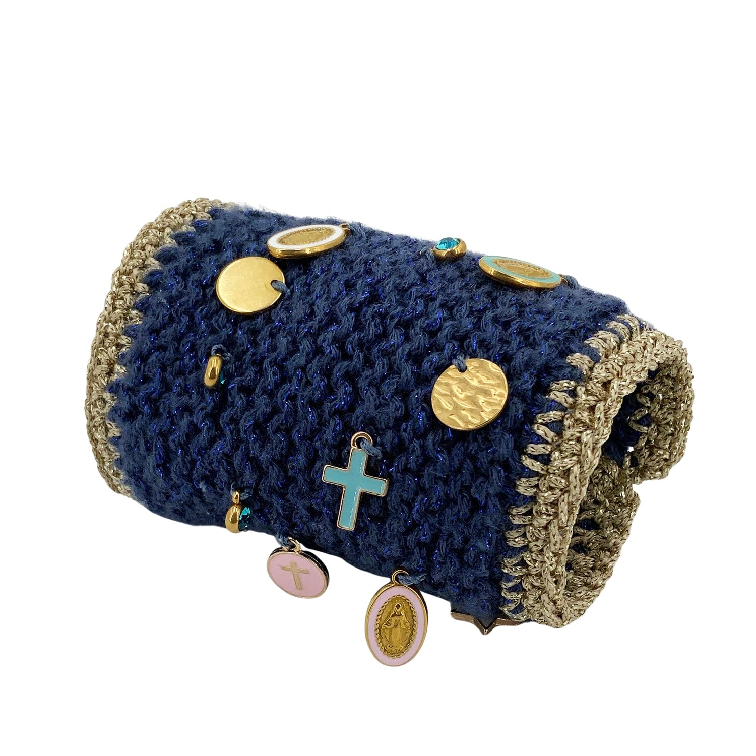 Anna Bracelet With Charms | Hand Knitted | Blue