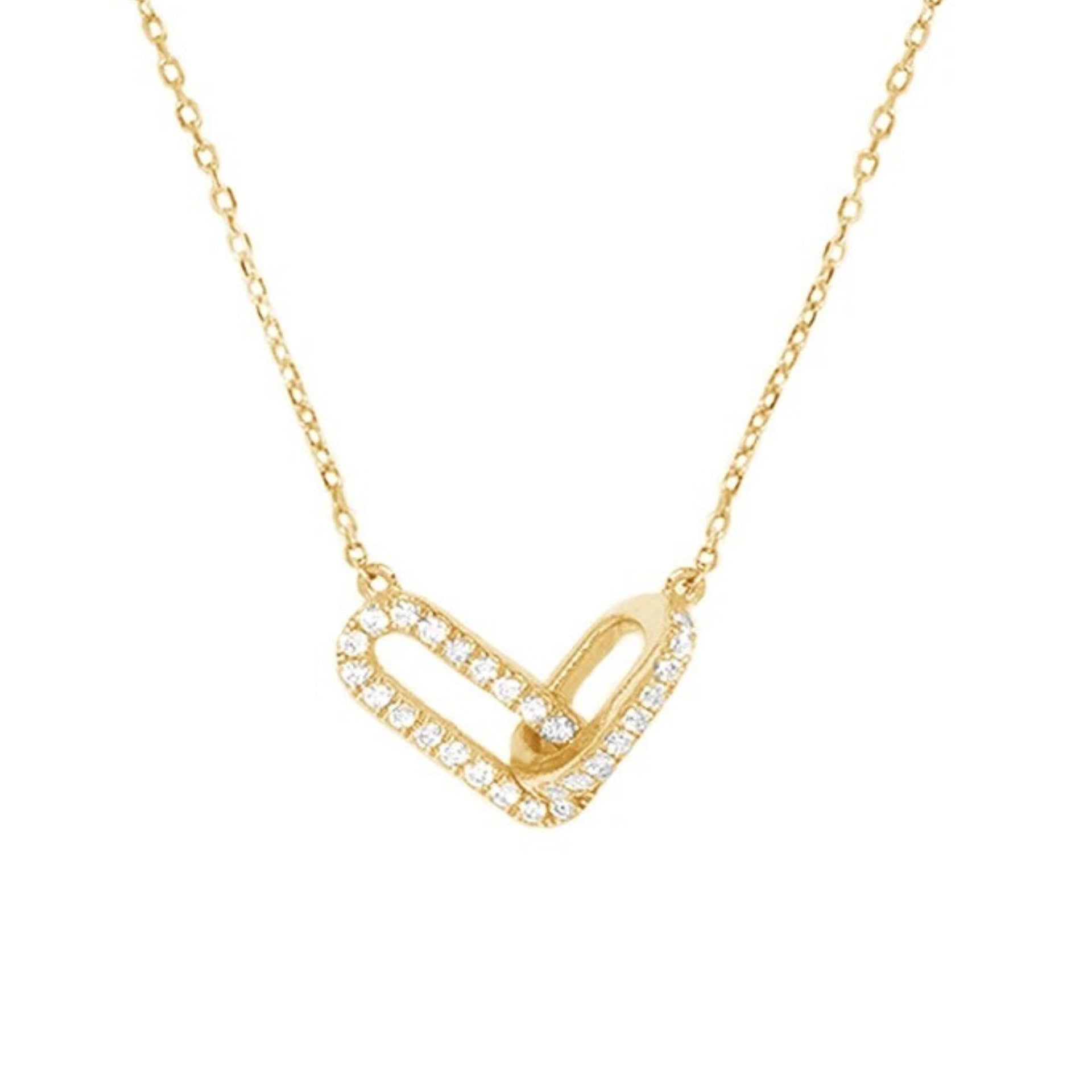 Gold Pave Cable Double Linked Pendant Necklace