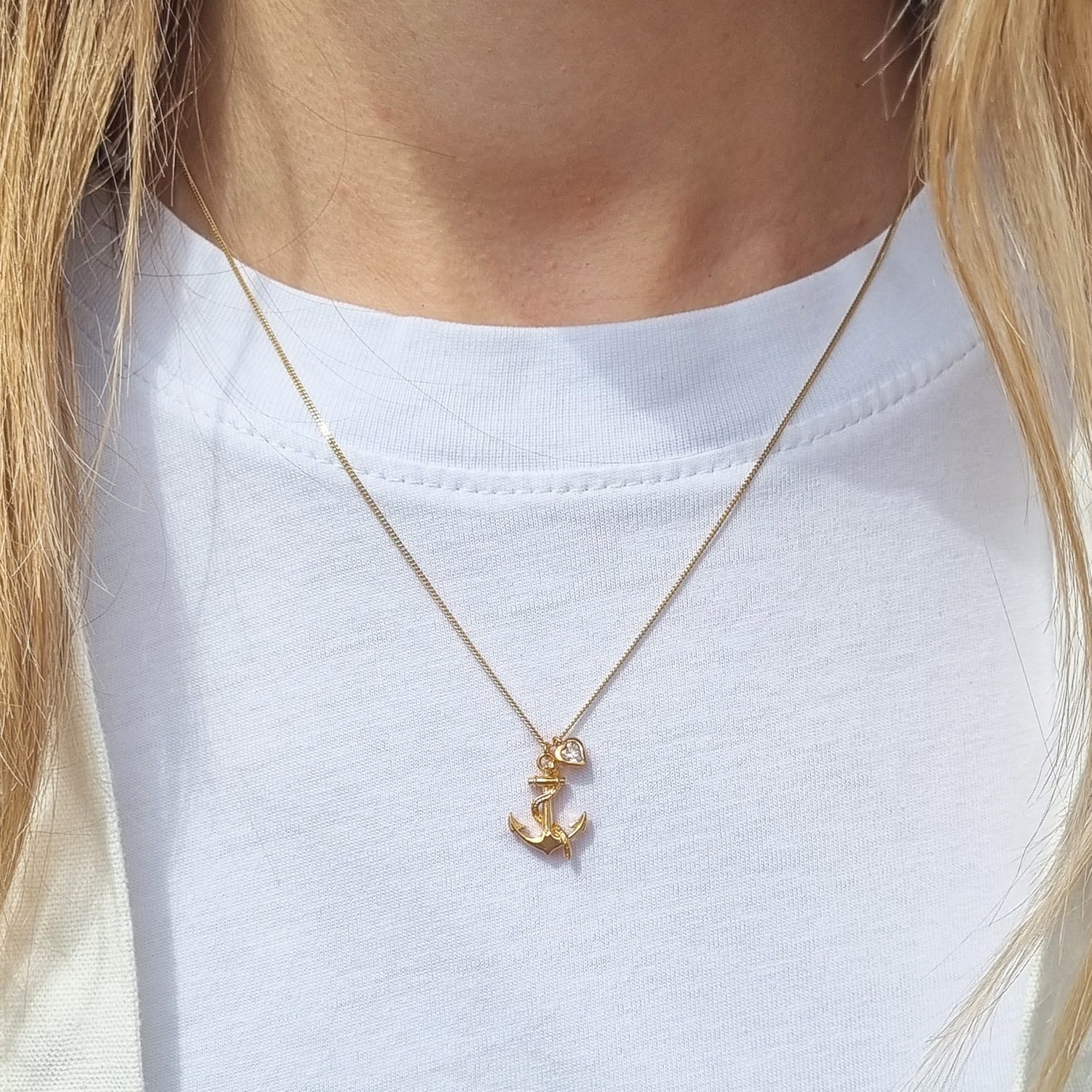 Anchor & Heart Diamond Necklace – Silver