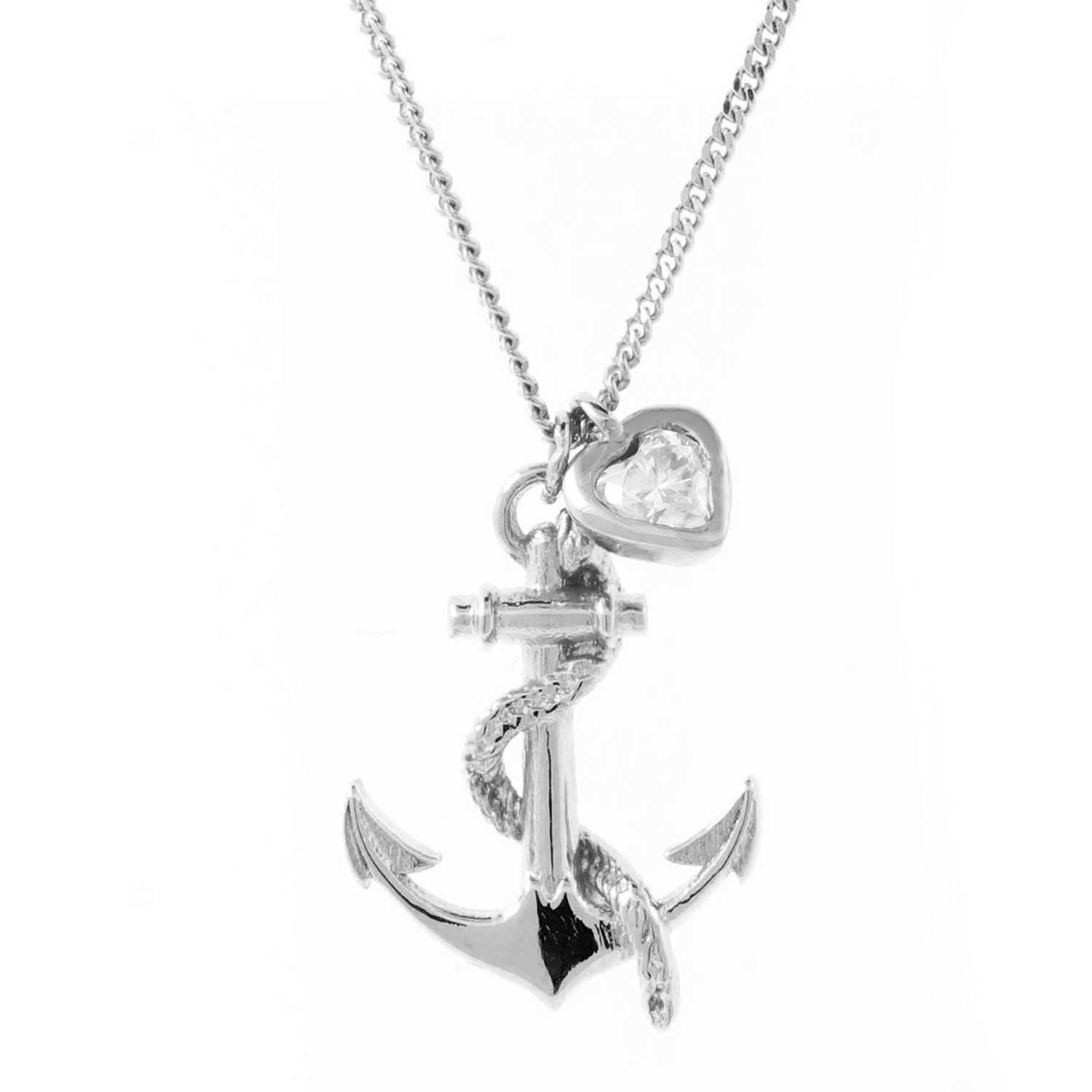 Anchor & Heart Diamond Necklace – Silver