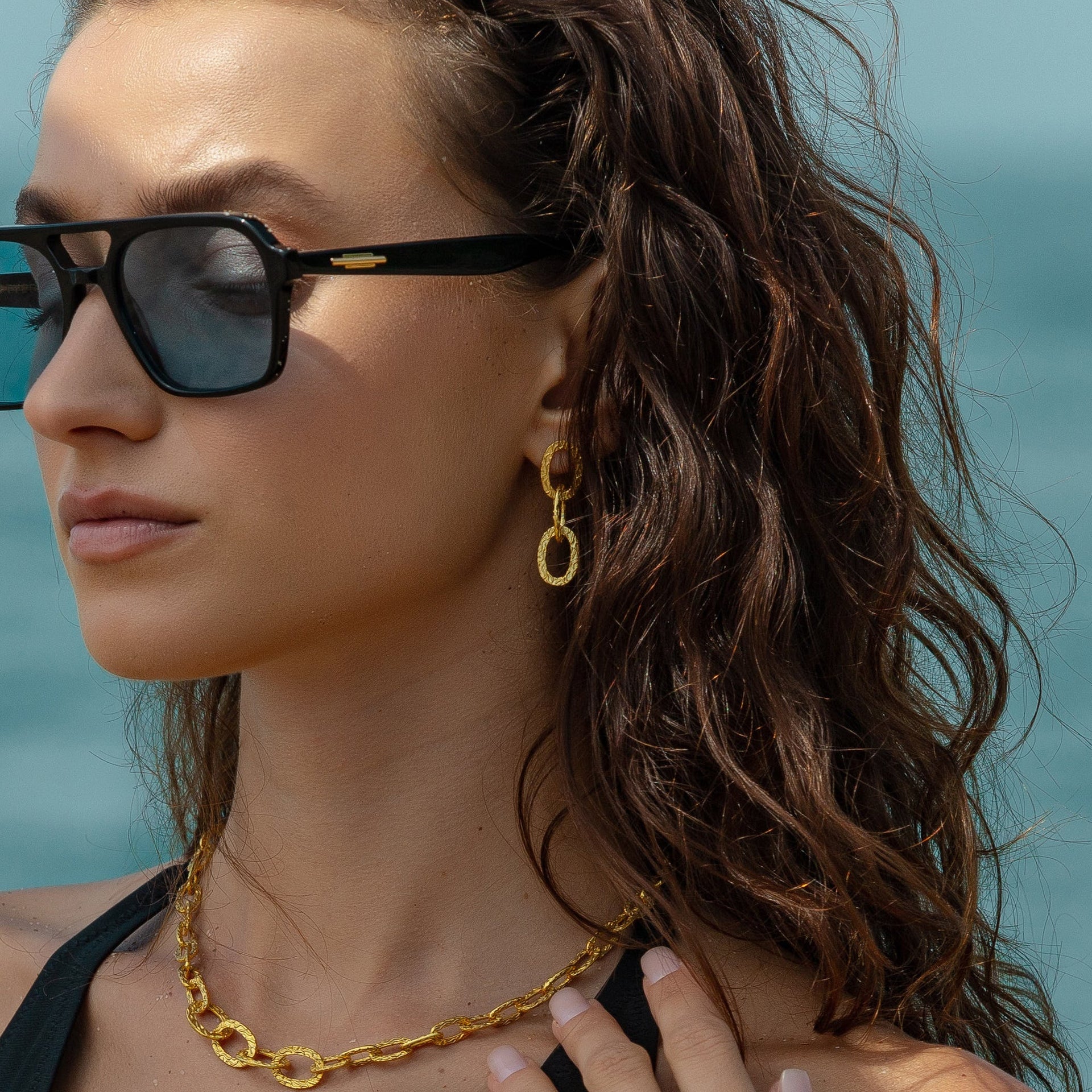 Ancient Allure Textured Gold Link Necklace & Bracelet Gift Set