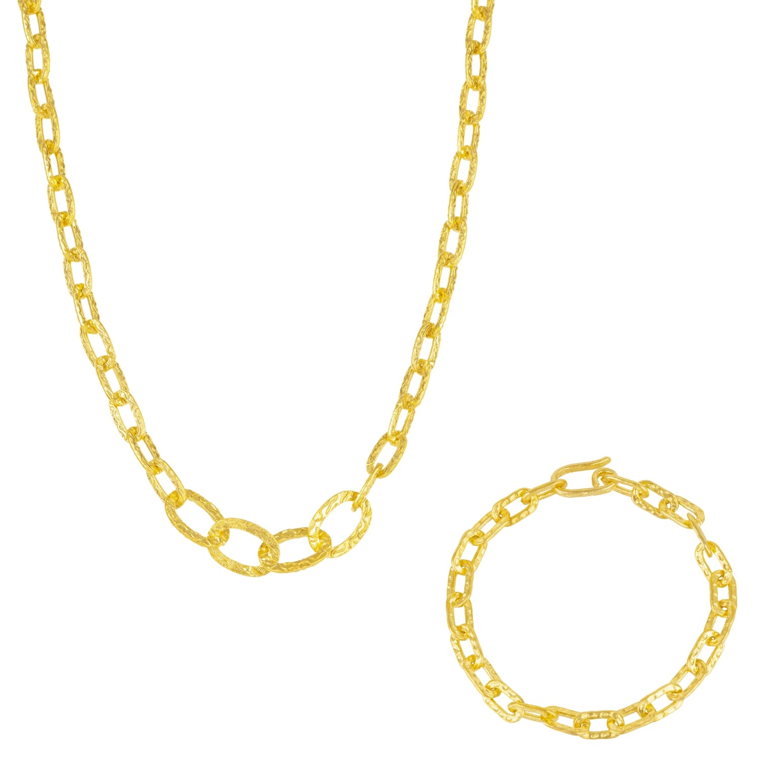 Ancient Allure Textured Gold Link Necklace & Bracelet Gift Set