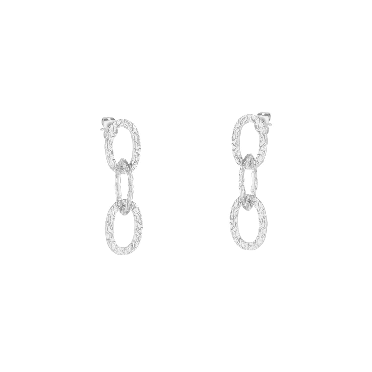 Ancient Allure Textured Silver Large Chain Drop Earring