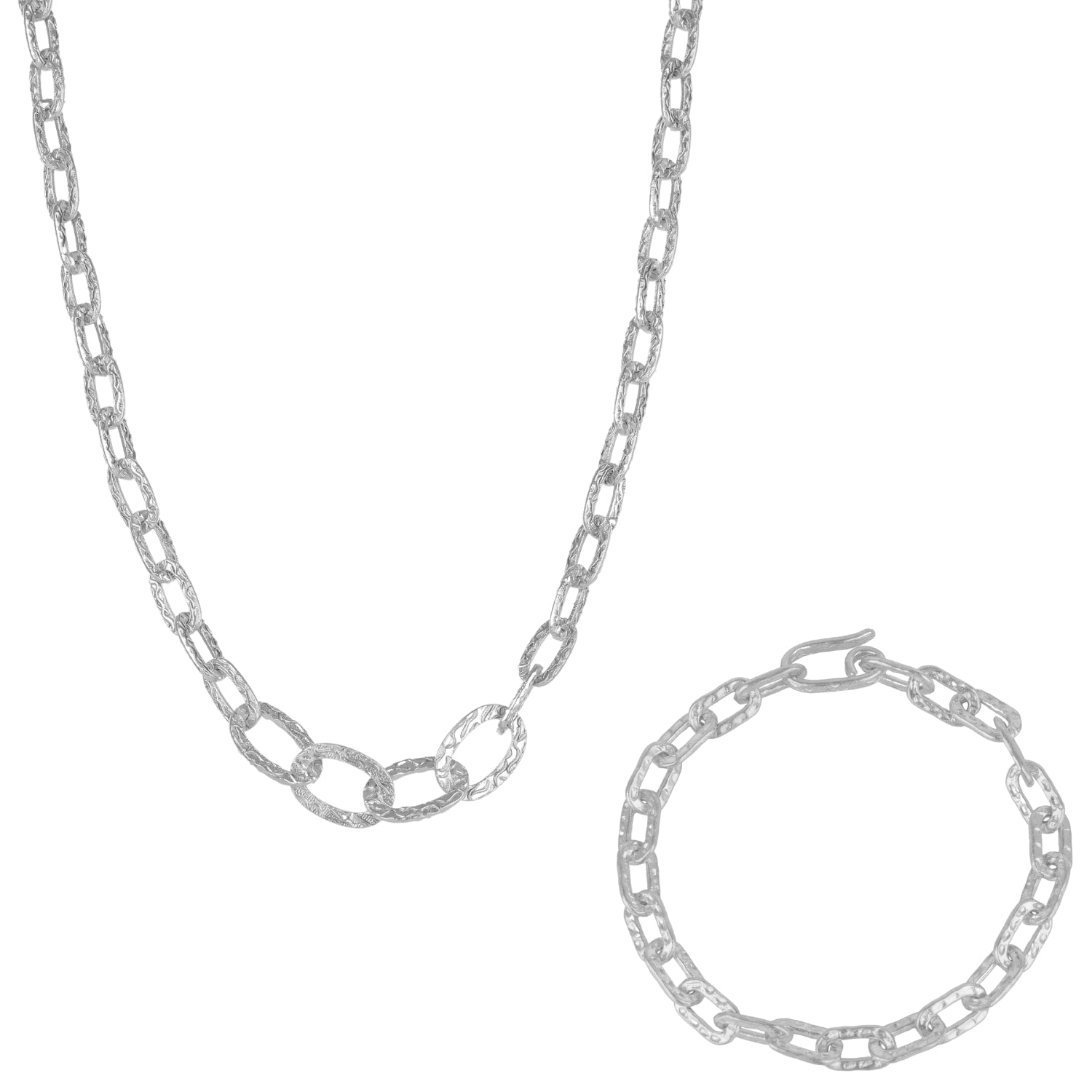Ancient Allure Textured Silver Link Necklace & Bracelet Gift Set