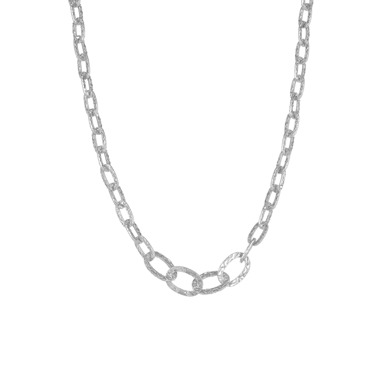 Ancient Allure Textured Silver Link Necklace