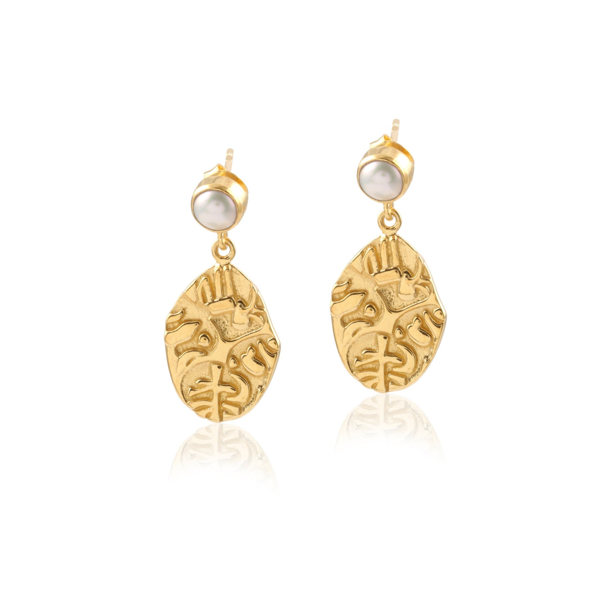 22Ct Gold Vermeil Ancient Coin & Pearl Earrings