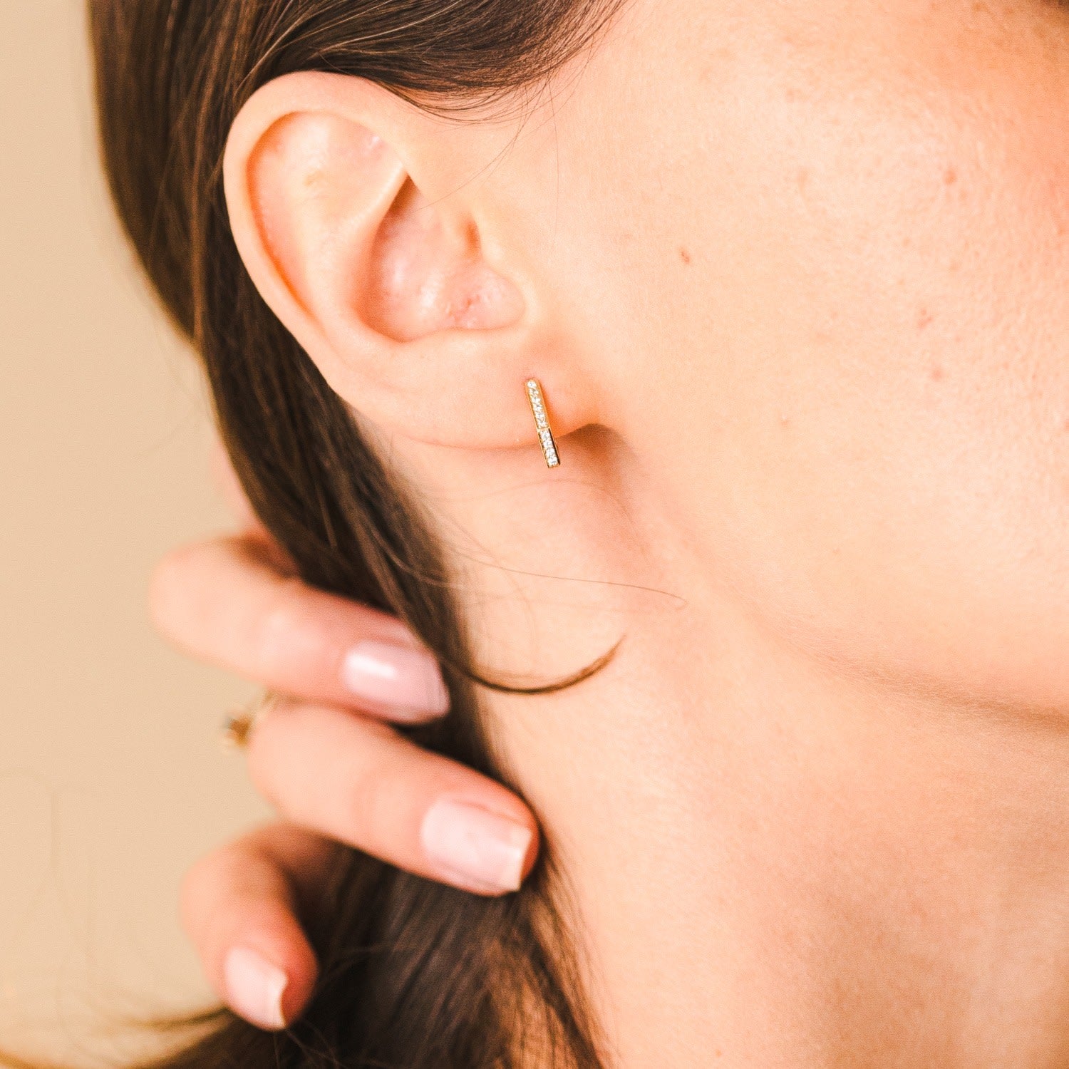 … And So She Did Earrings - Solid 14K Gold Angular Huggie Earrings With Diamond Mirror Pavè