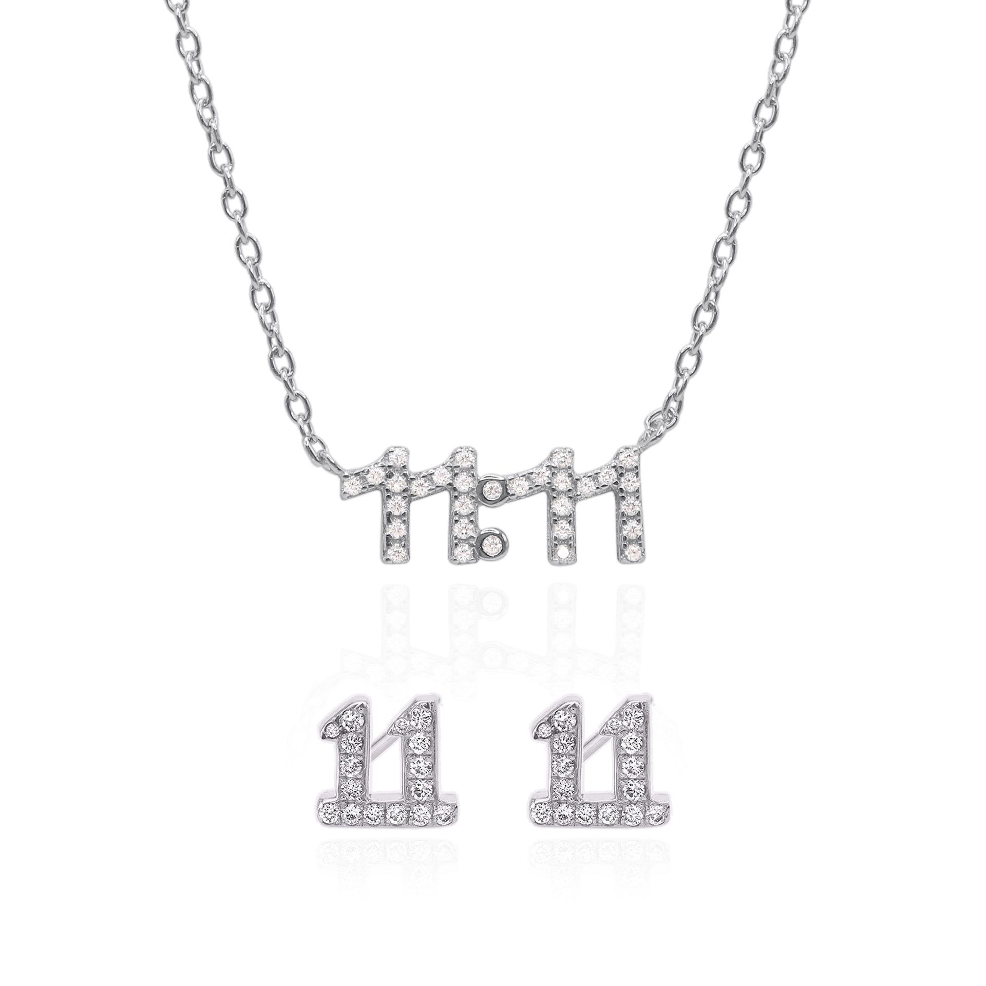 Angel Numbers Gift Set - Necklace & Stud Earrings - Sterling Silver